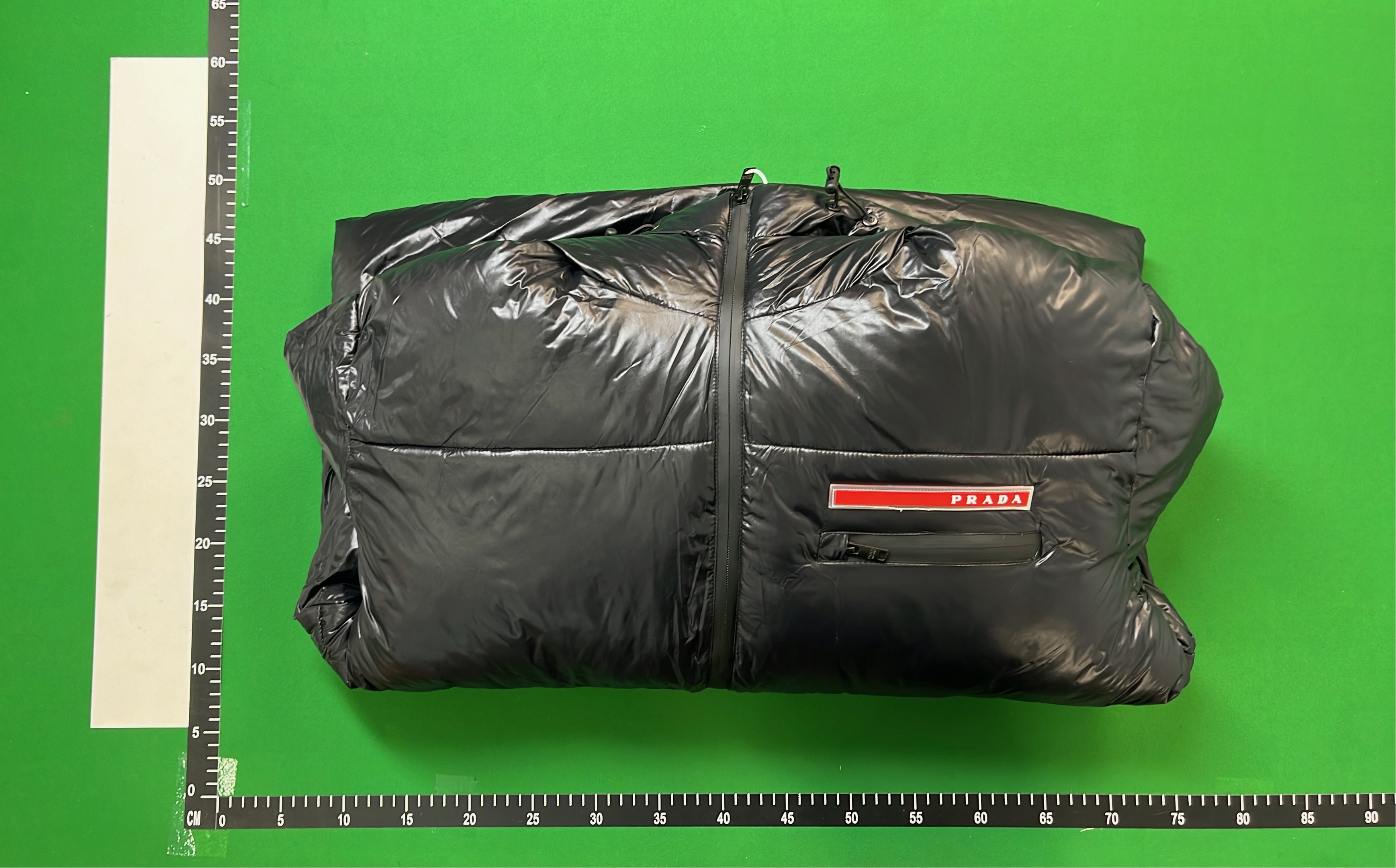 Prada Black Puffer Jacket with Hood and Logo Patch