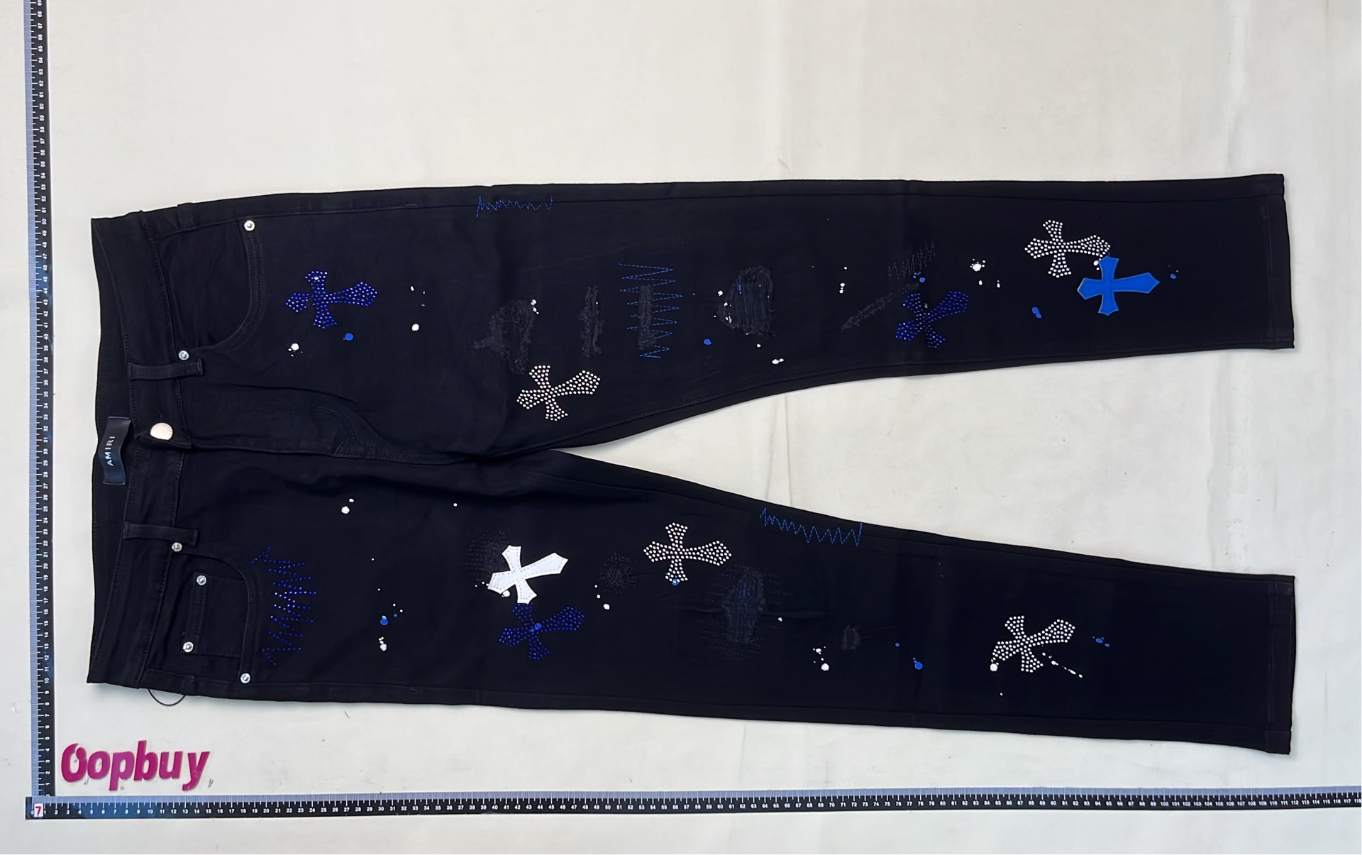 Distressed Denim Jeans with Embroidery and Rips