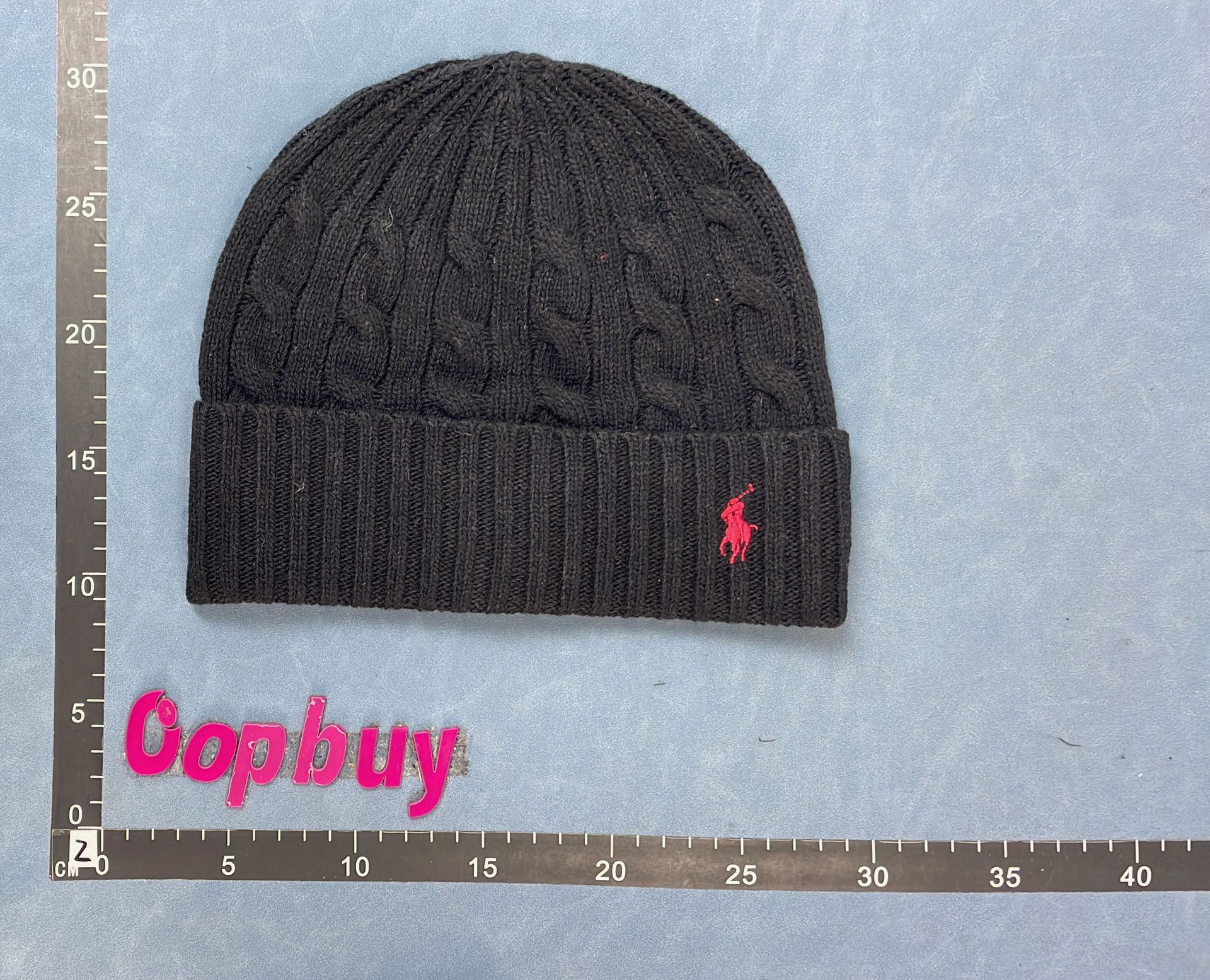 Cable Knit Beanie Hat with Embroidered Pony Logo