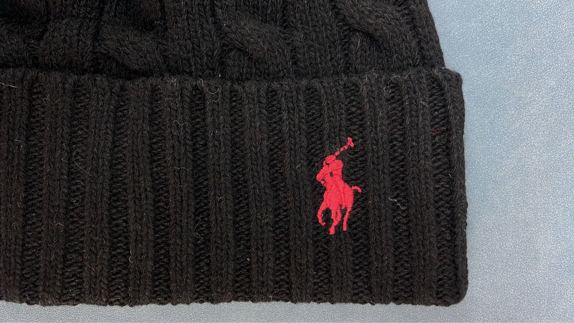 Cable Knit Beanie Hat with Embroidered Pony Logo