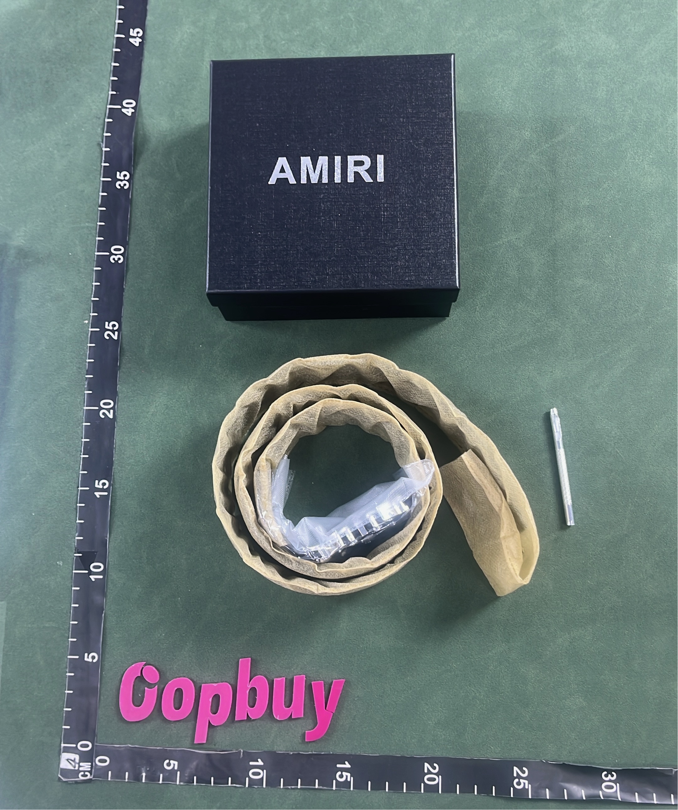 AMIRI Leather Belt with Logo Buckle - Black, White, Gold and Silver