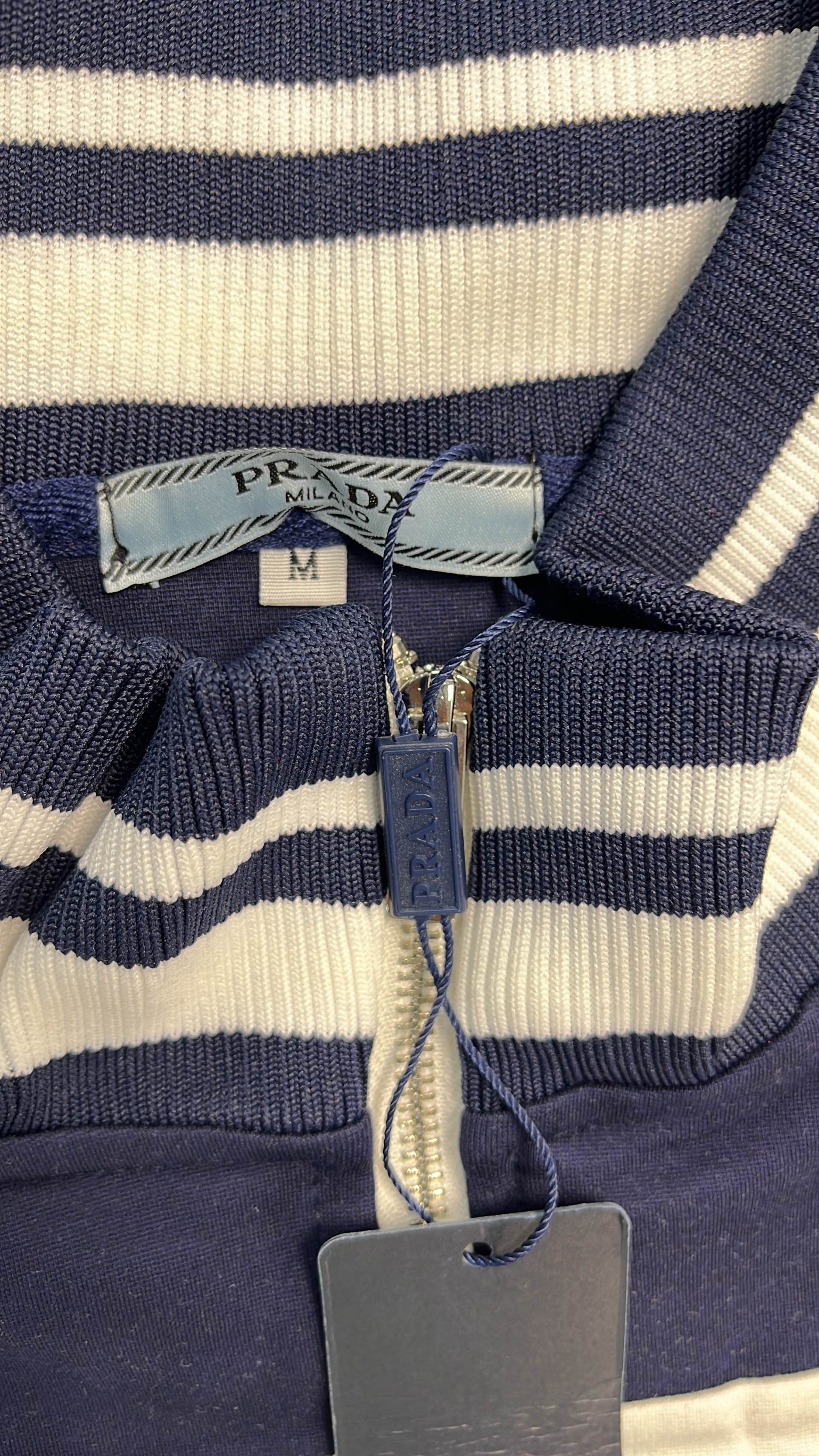 Prada Navy Blue Track Suit Set with White Stripes