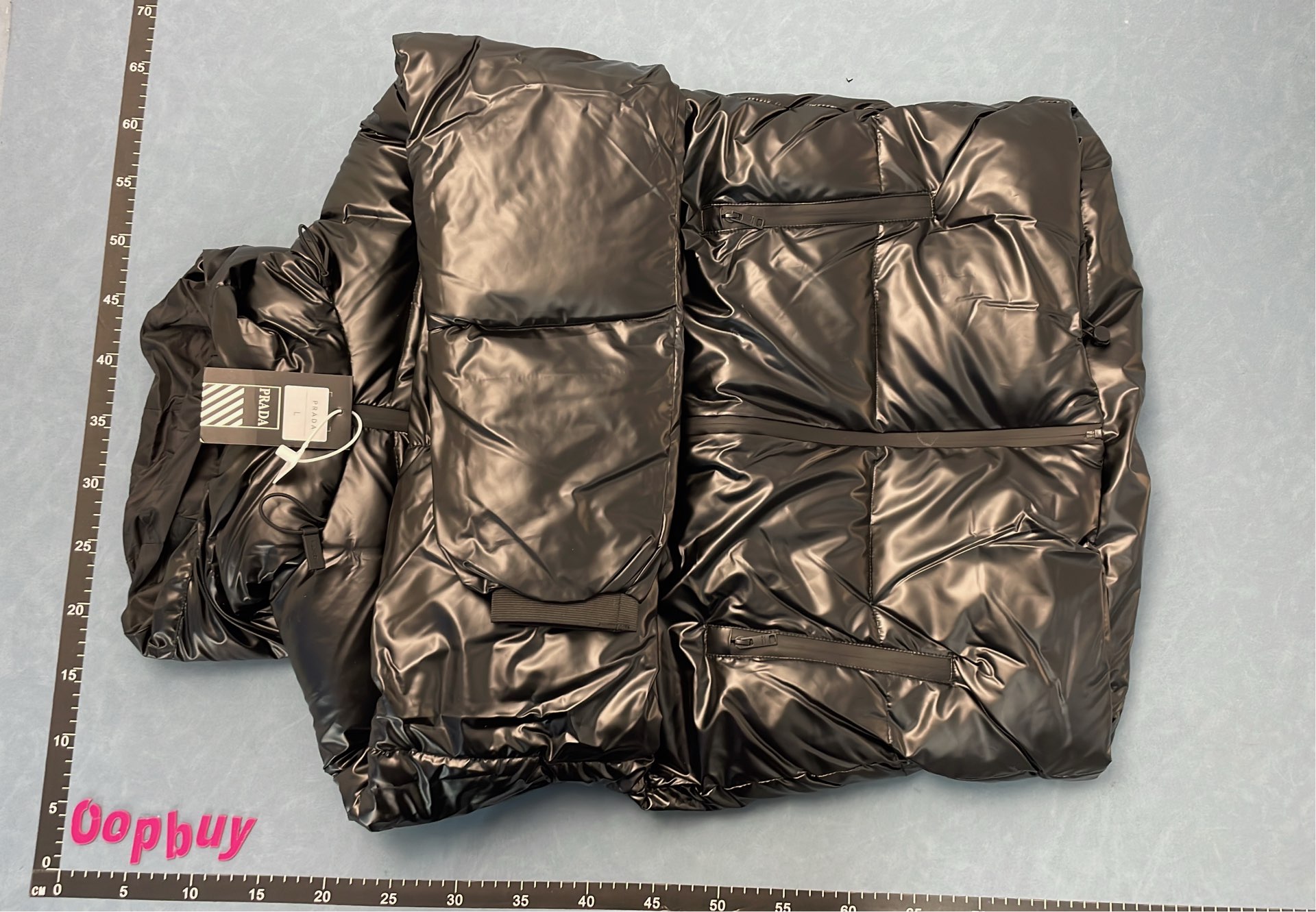 Prada Black Puffer Jacket with Hood and Red Logo