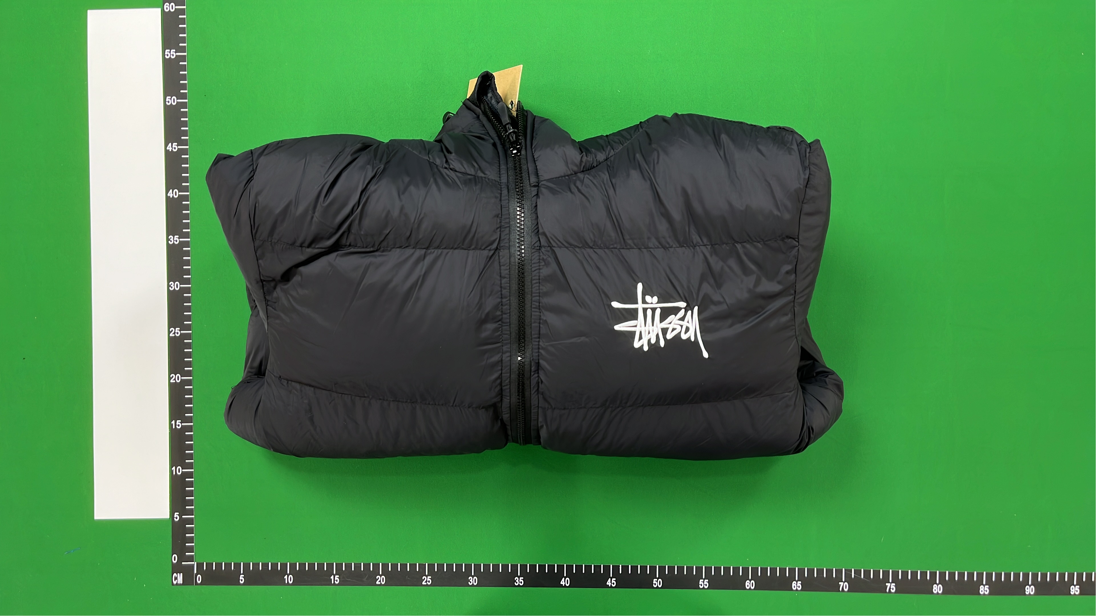 Stussy Hooded Puffer Jacket - Black, Yellow, and Pink Lined