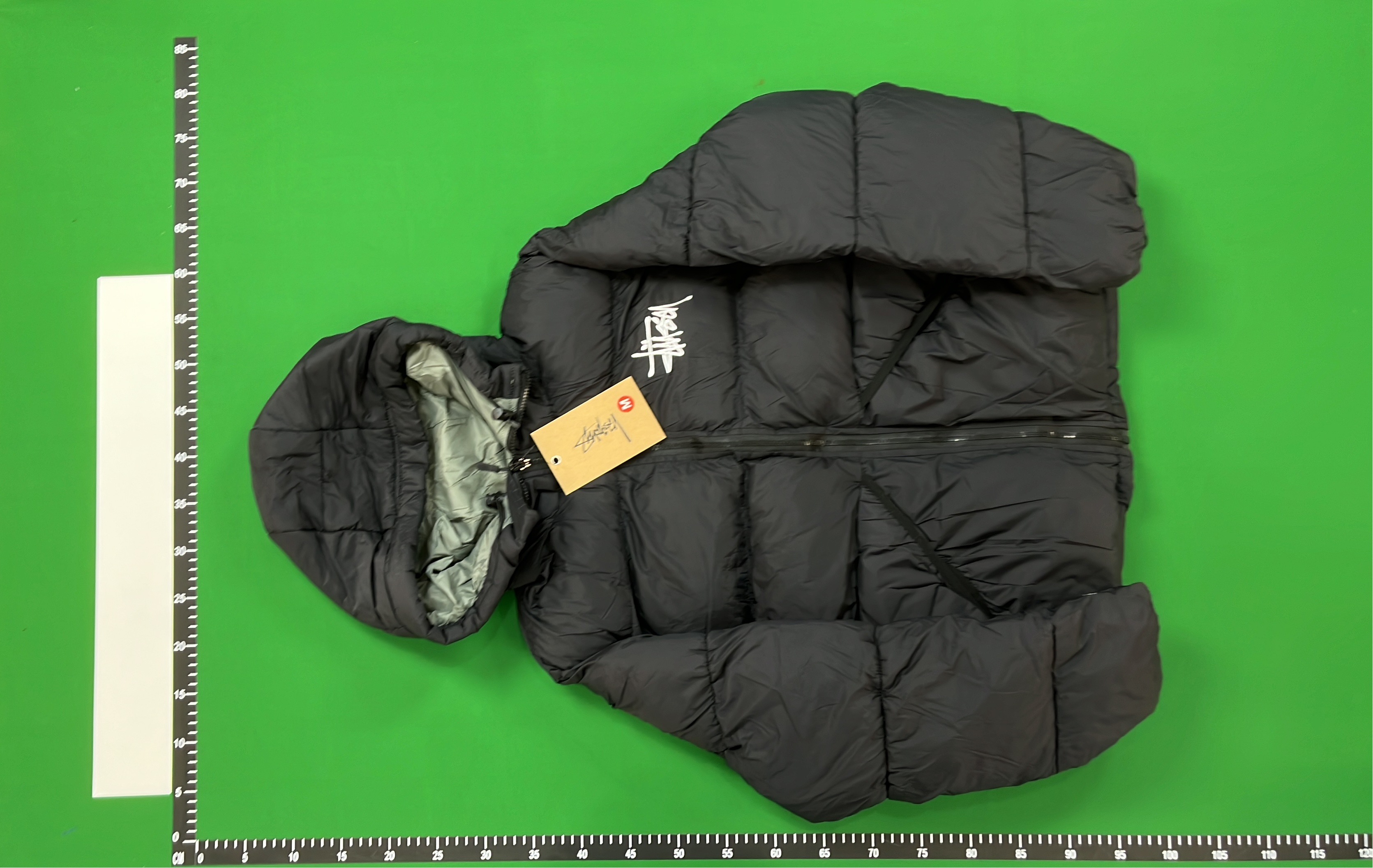 Stussy Hooded Puffer Jacket - Black, Yellow, and Pink Lined