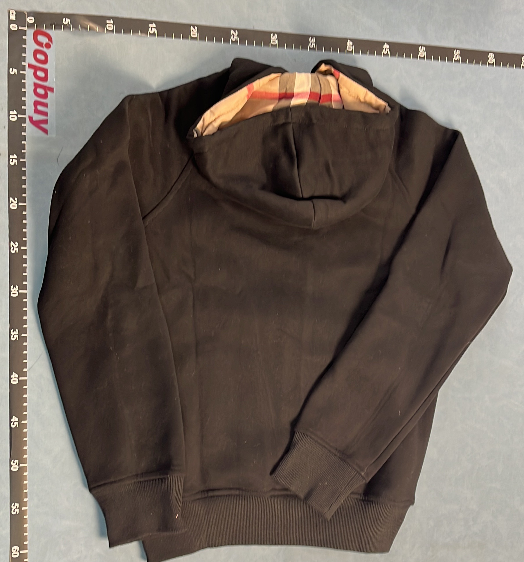 Burberry Black Hoodie with Check Lining Zip-Up Sweatshirt