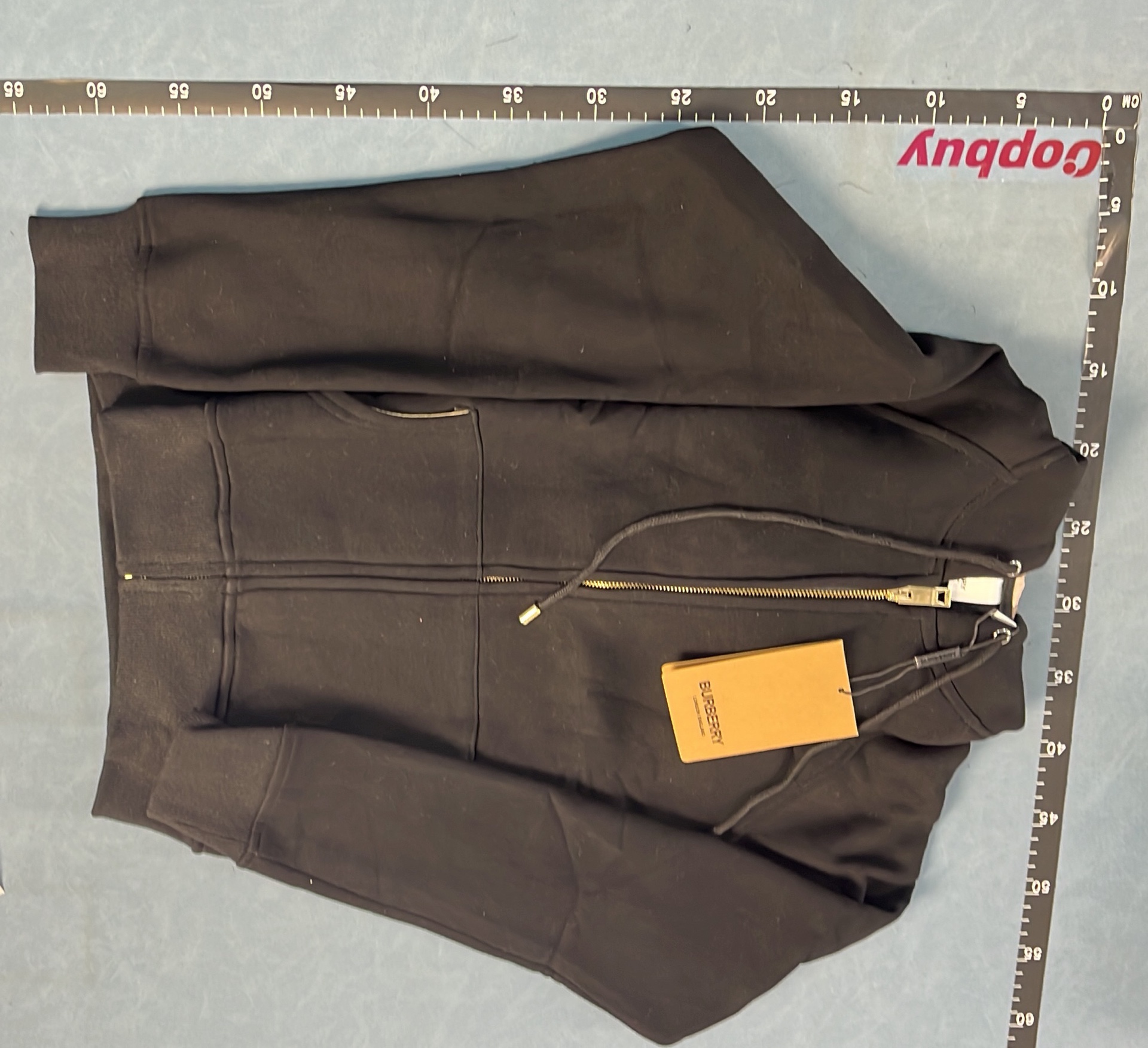 Burberry Black Hoodie with Check Lining Zip-Up Sweatshirt