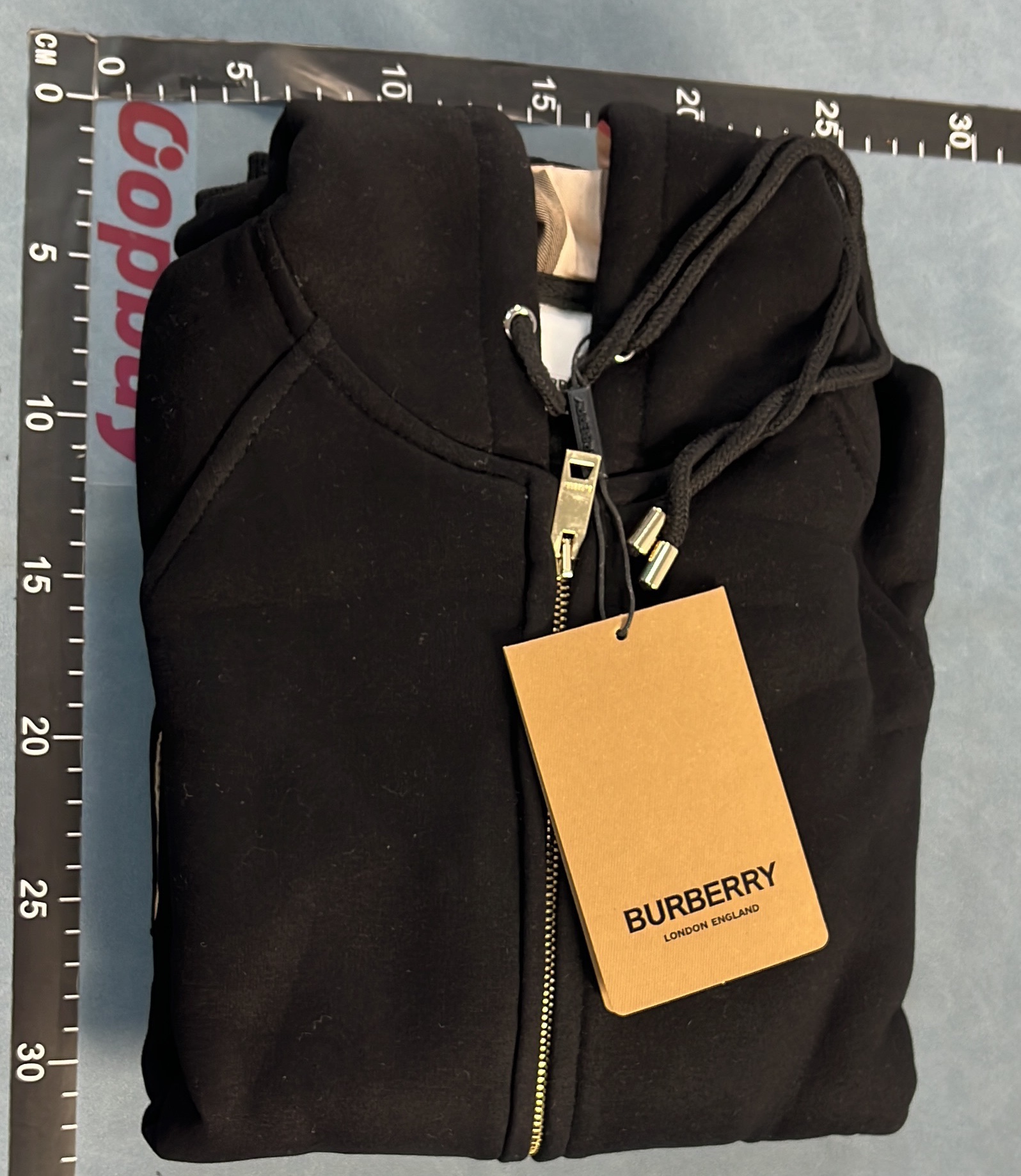 Burberry Black Hoodie with Check Lining Zip-Up Sweatshirt