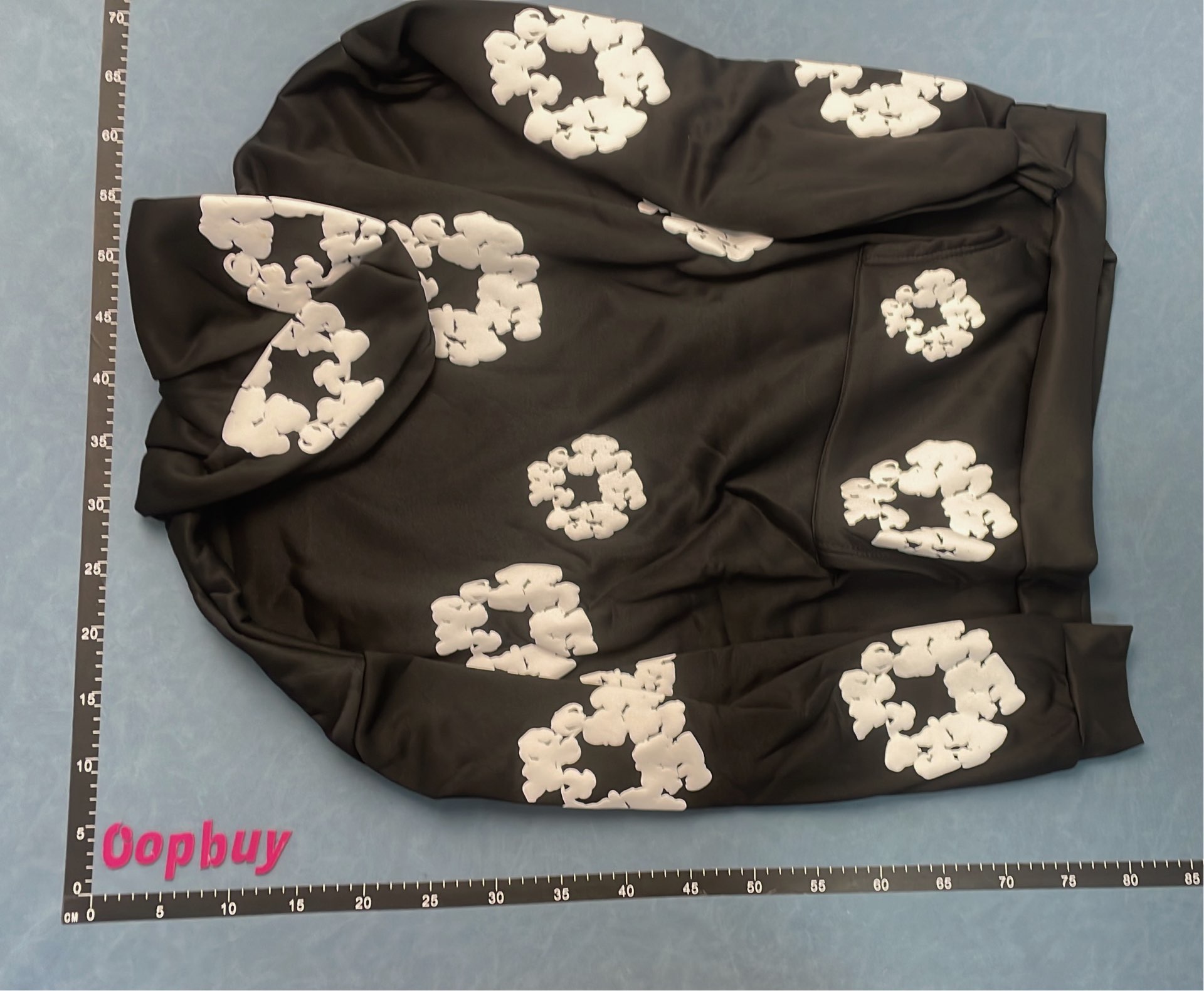 Black Hoodie with White Floral Pattern Print
