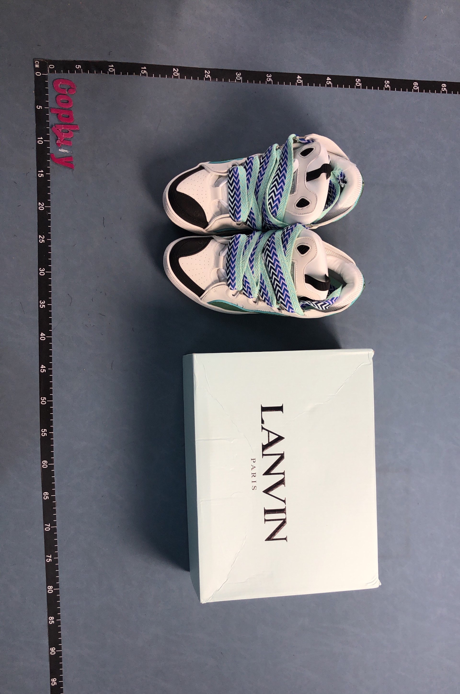 Tiffany & Co. Gray and Blue Sneakers with Chevron Laces