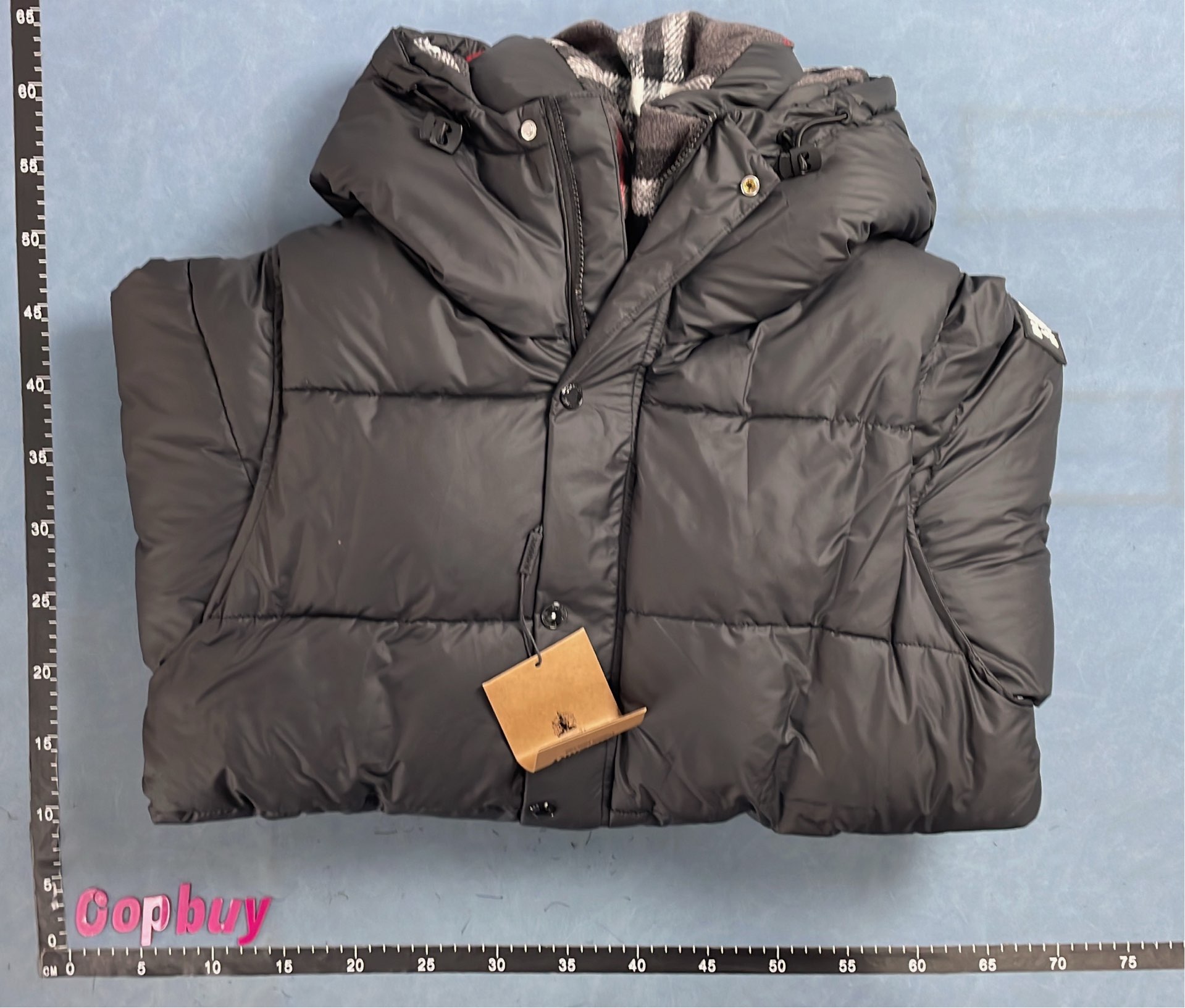 Burberry Black Puffer Vest with Hooded Plaid Lining