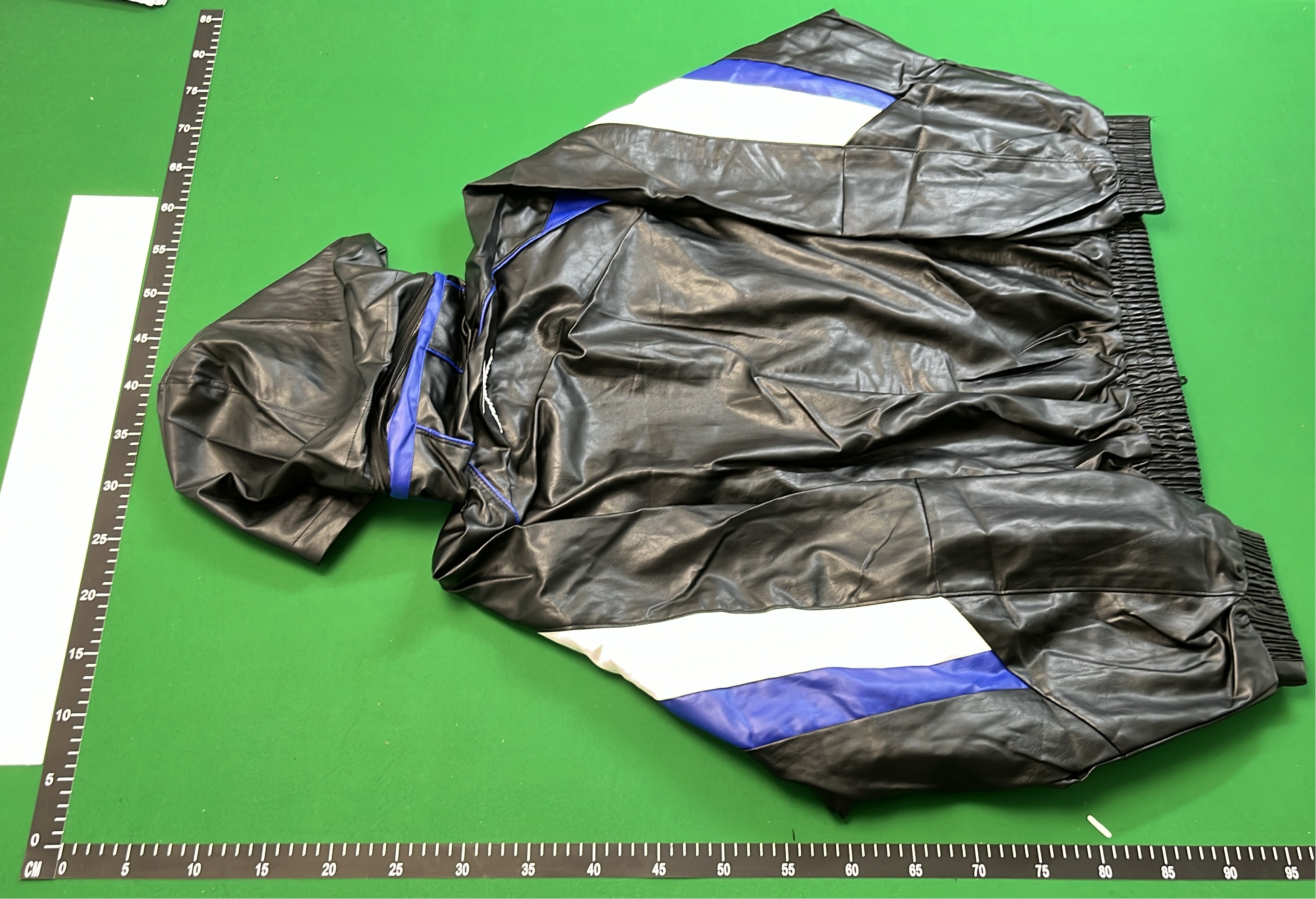 Black Hooded Track Jacket with Blue and White Accents