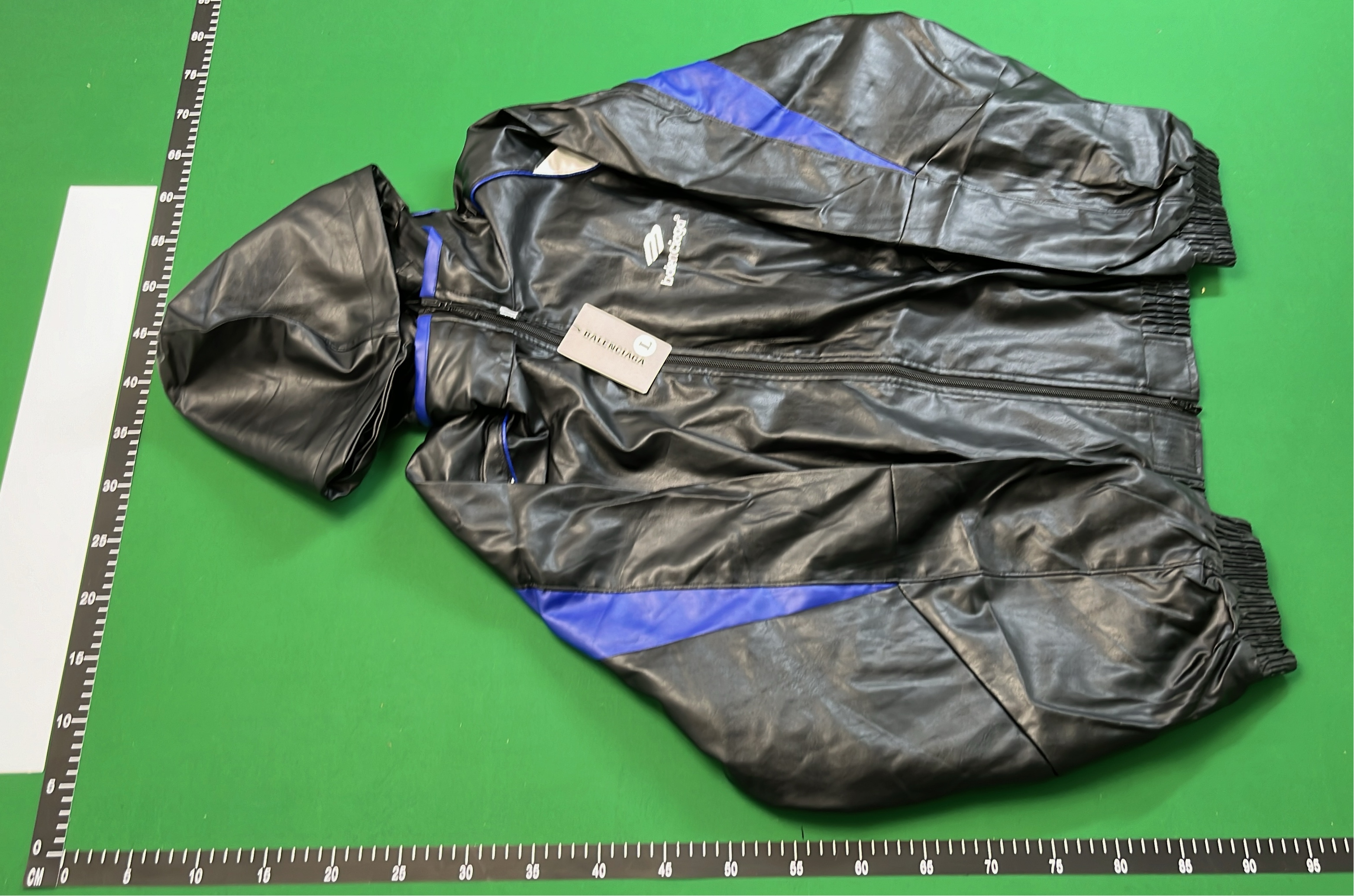 Black Hooded Track Jacket with Blue and White Accents