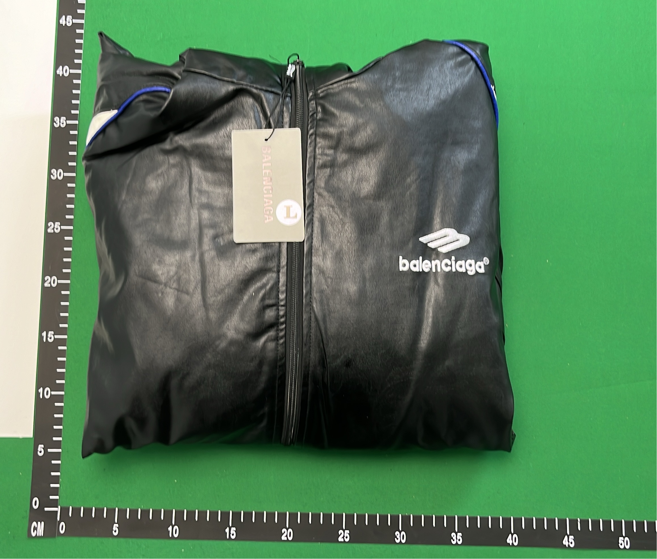 Black Hooded Track Jacket with Blue and White Accents