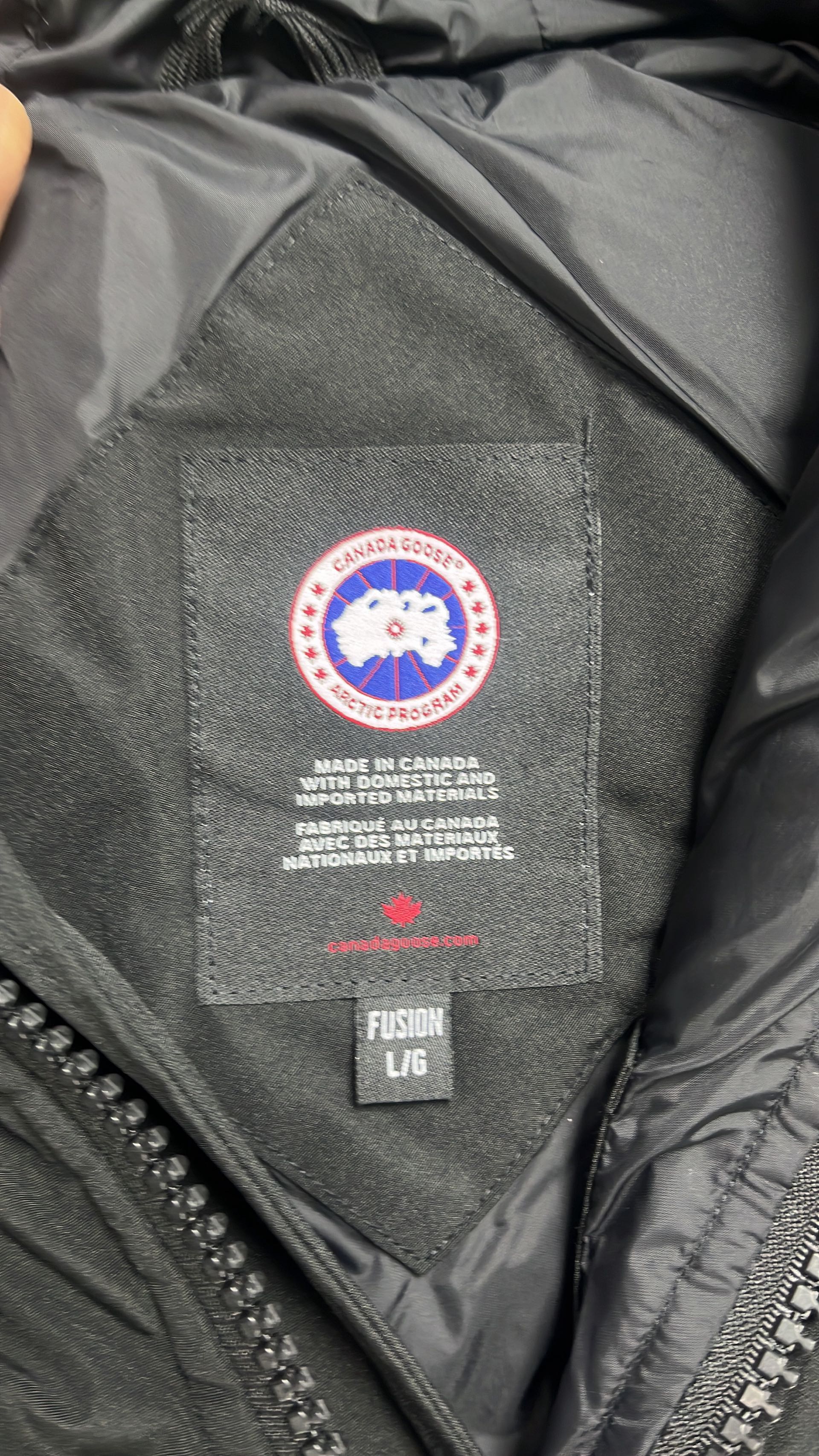 Canada Goose White Down Jacket with Hood and Logo Patch