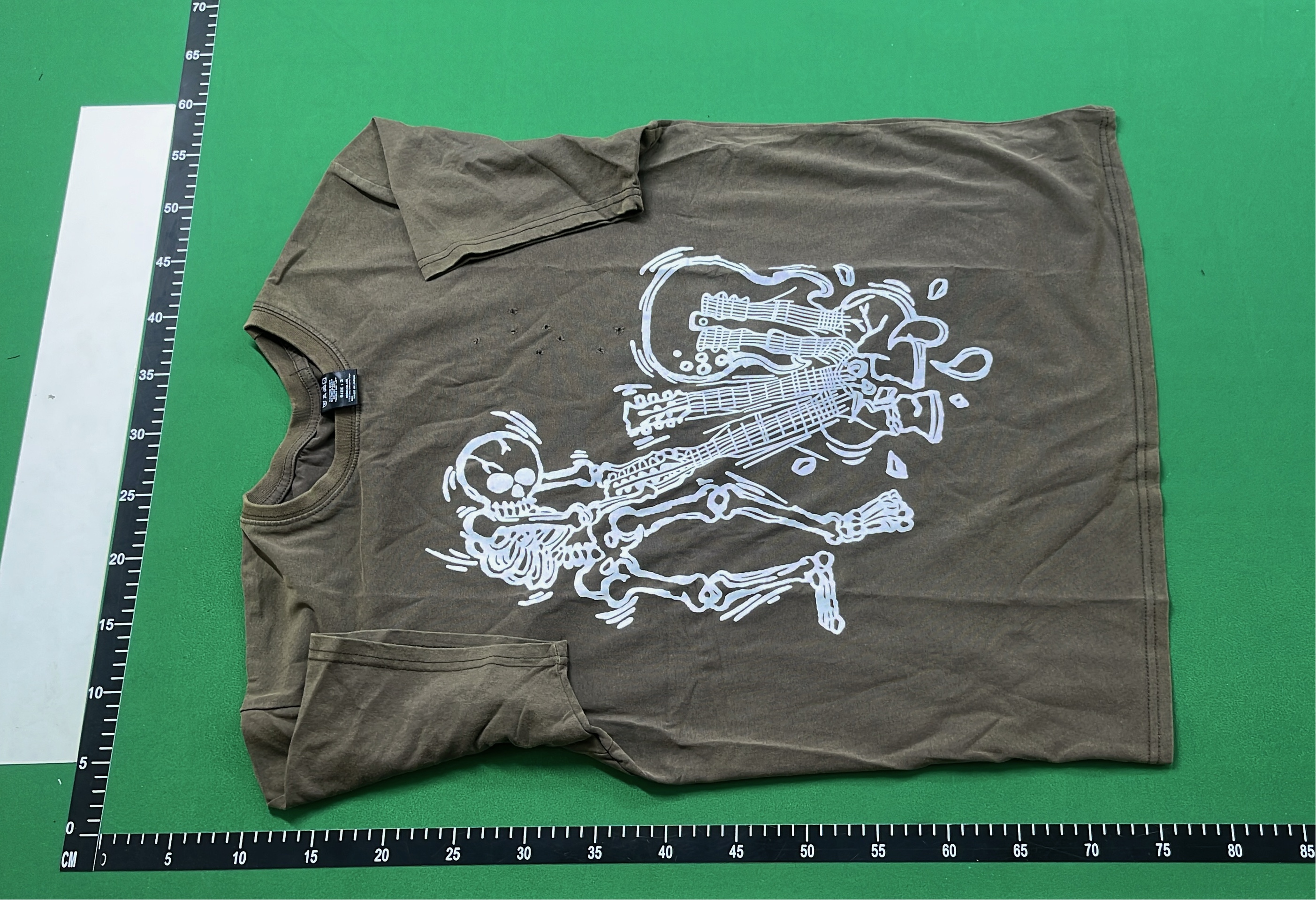 Skeleton Playing Guitar T-Shirt - Dark Brown Design