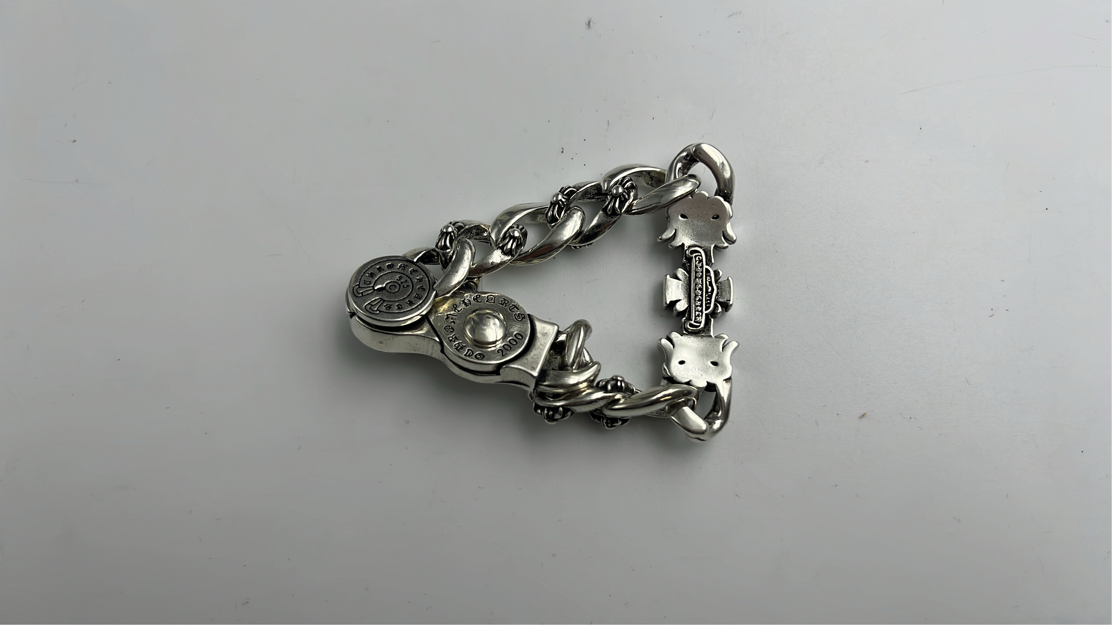 Chrome Hearts Silver Floral Bracelet with Cross Charm