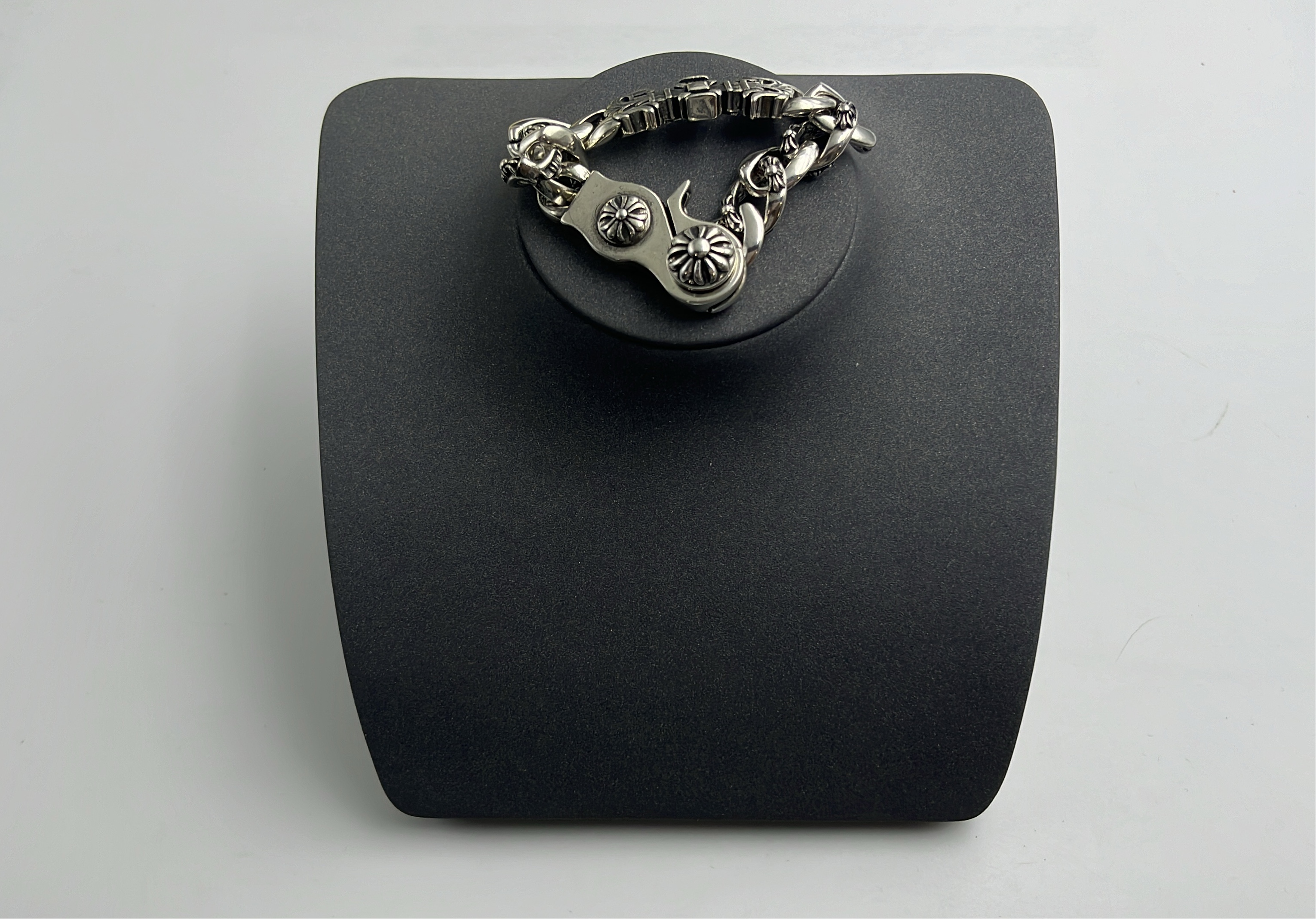 Chrome Hearts Silver Floral Bracelet with Cross Charm