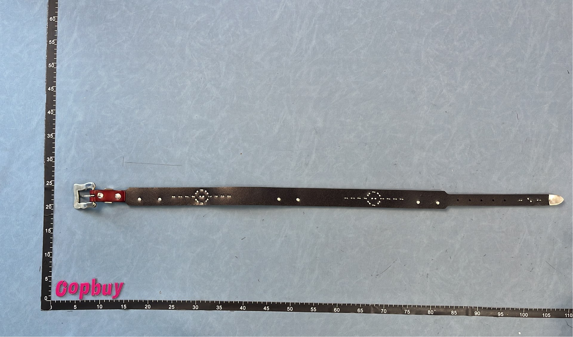 Percy Leather Belt with Bat Buckle and Iron Cross Design