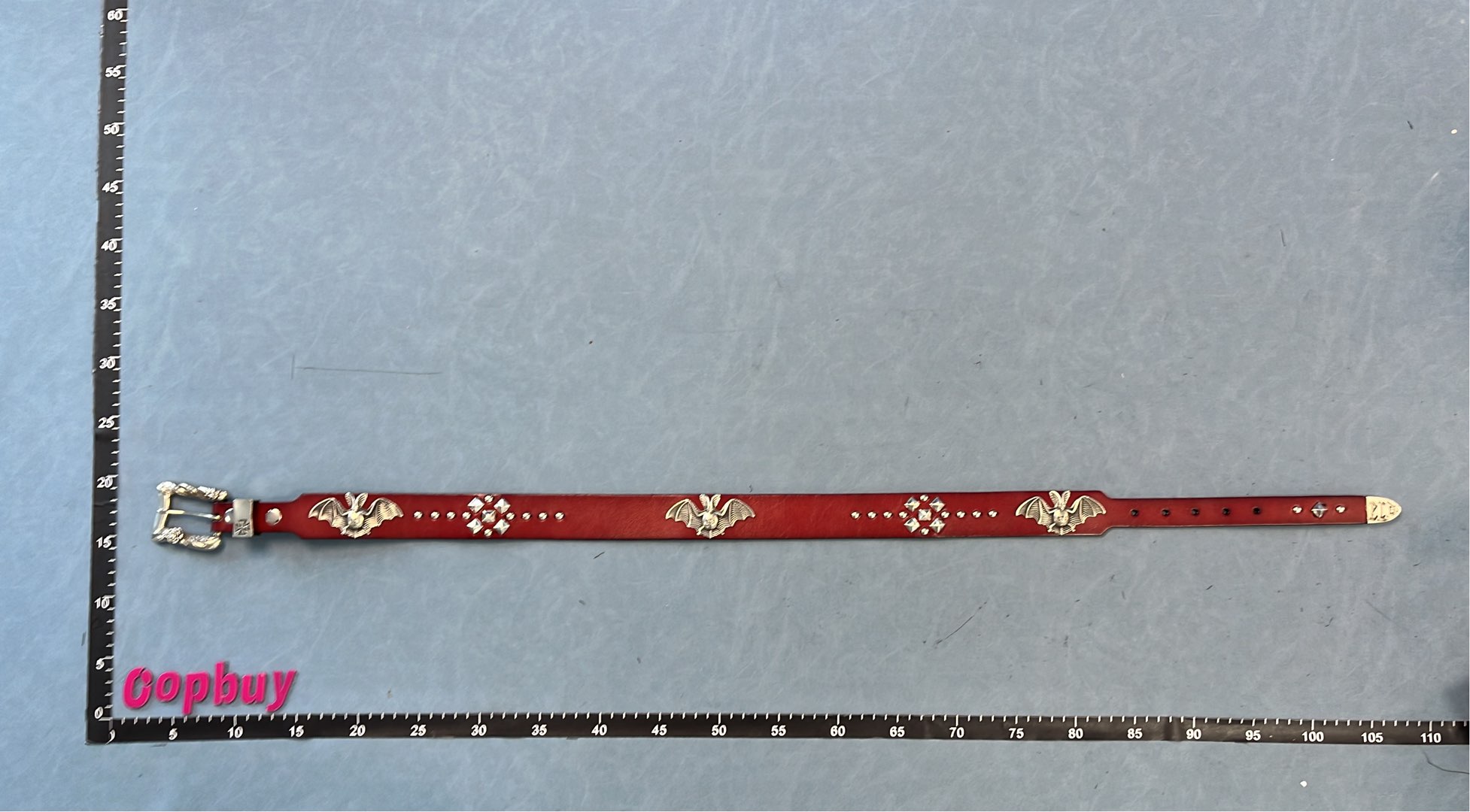 Percy Leather Belt with Bat Buckle and Iron Cross Design