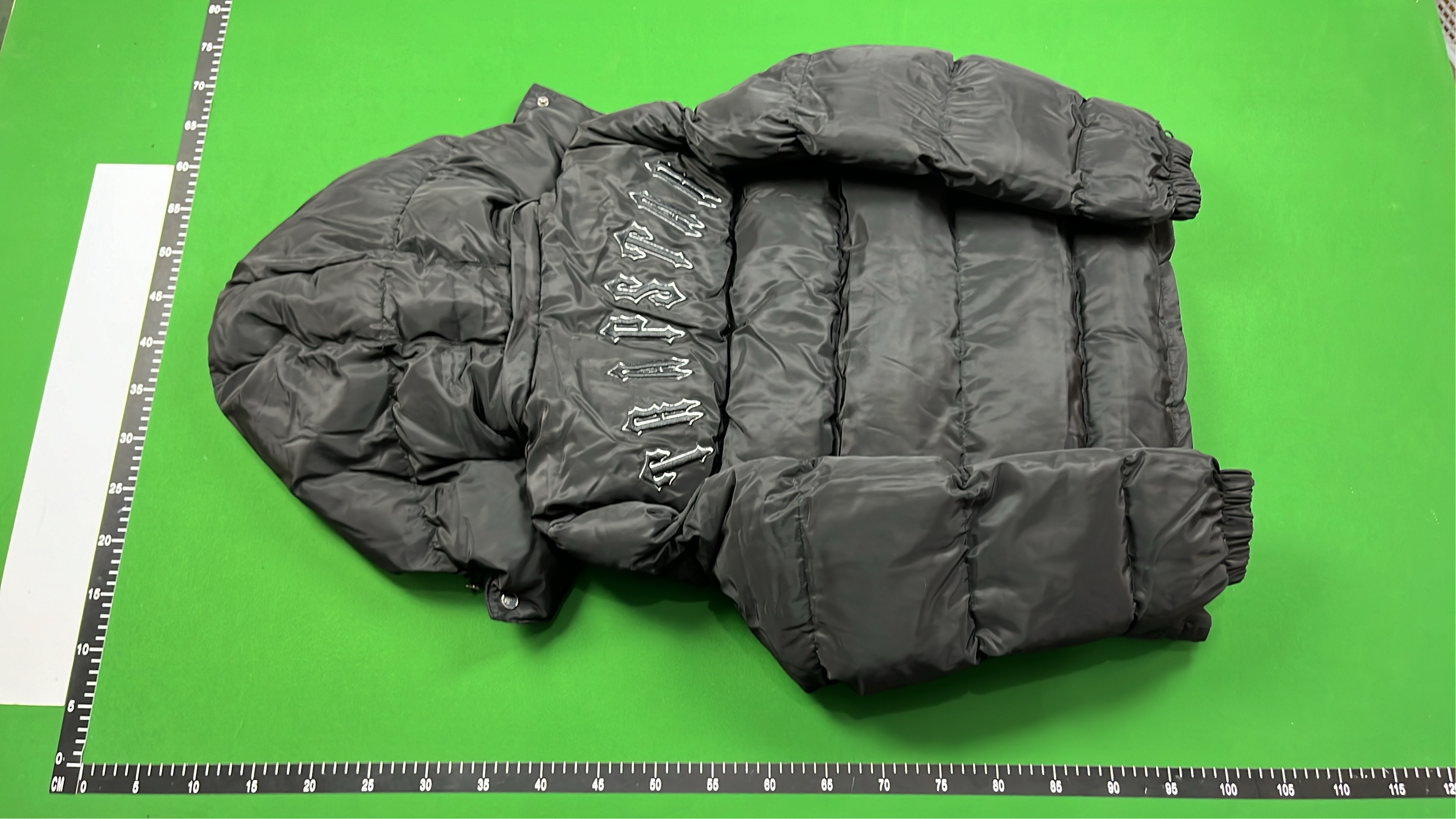 TRAPSTAR Black Puffer Jacket with Gothic Lettering