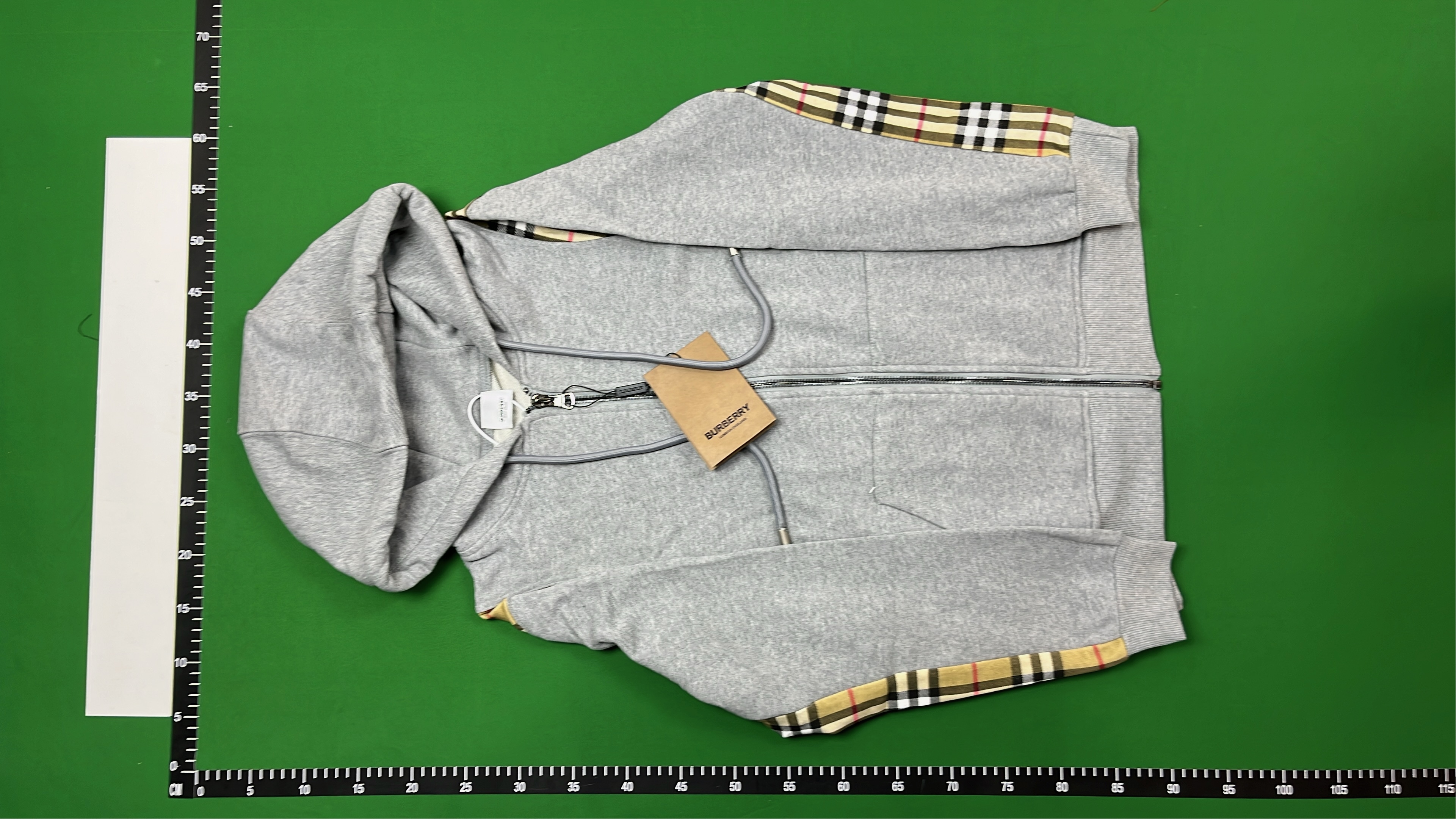 Black Hoodie with Iconic Check Pattern Sleeves