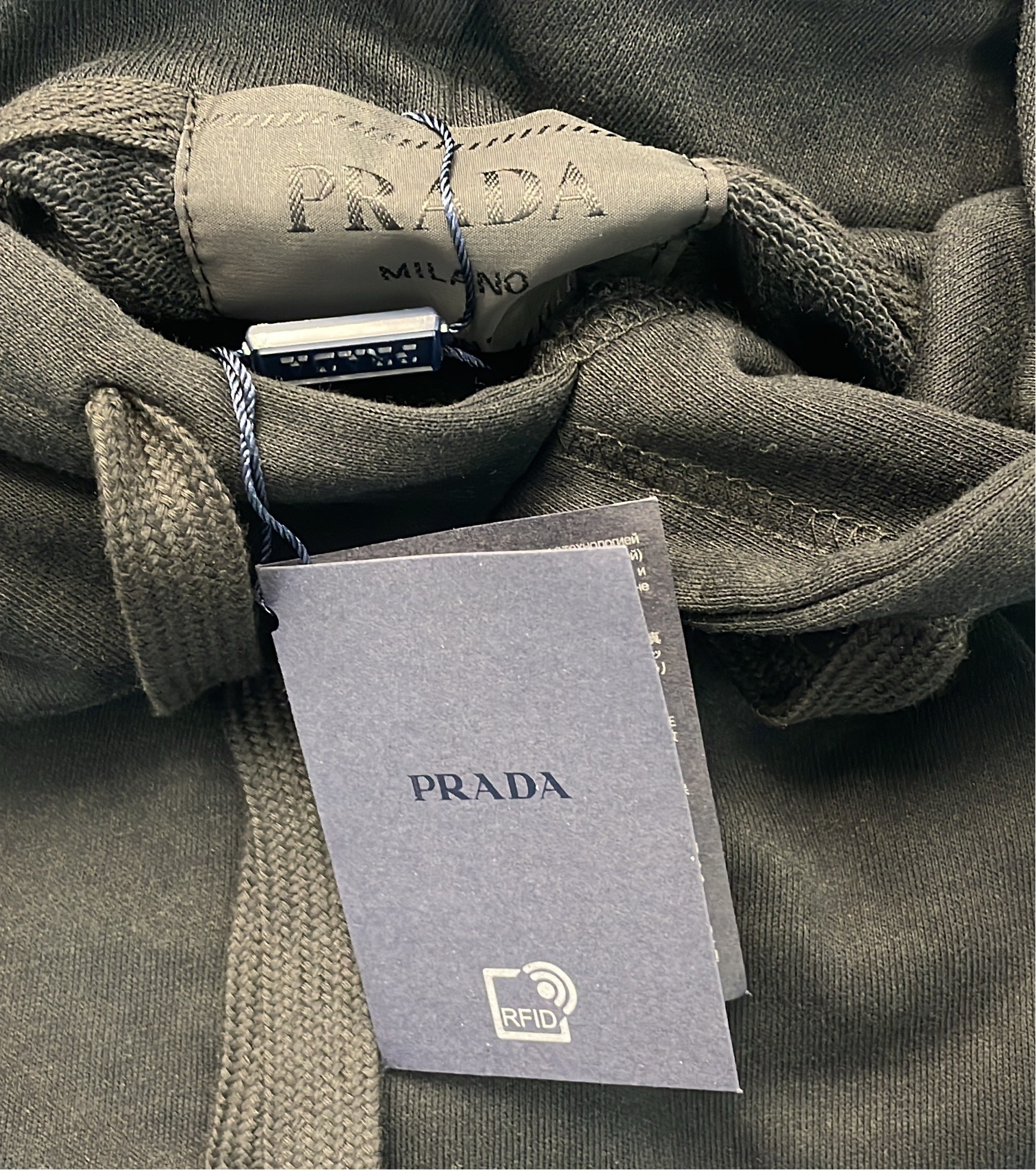 Prada Black Hoodie with Embroidered Logo
