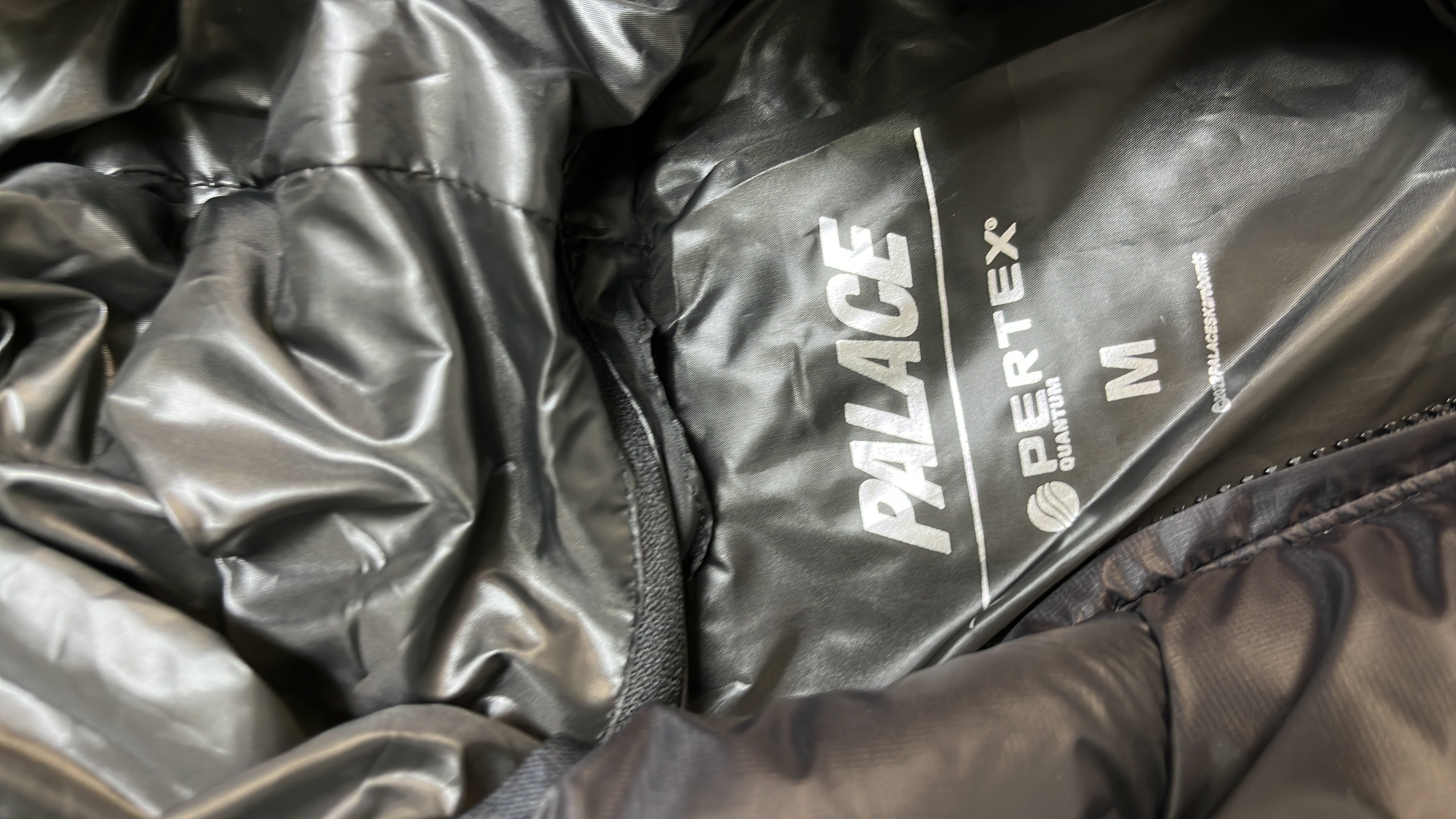 Palace Black Puffer Jacket with Hood and Logo Patch
