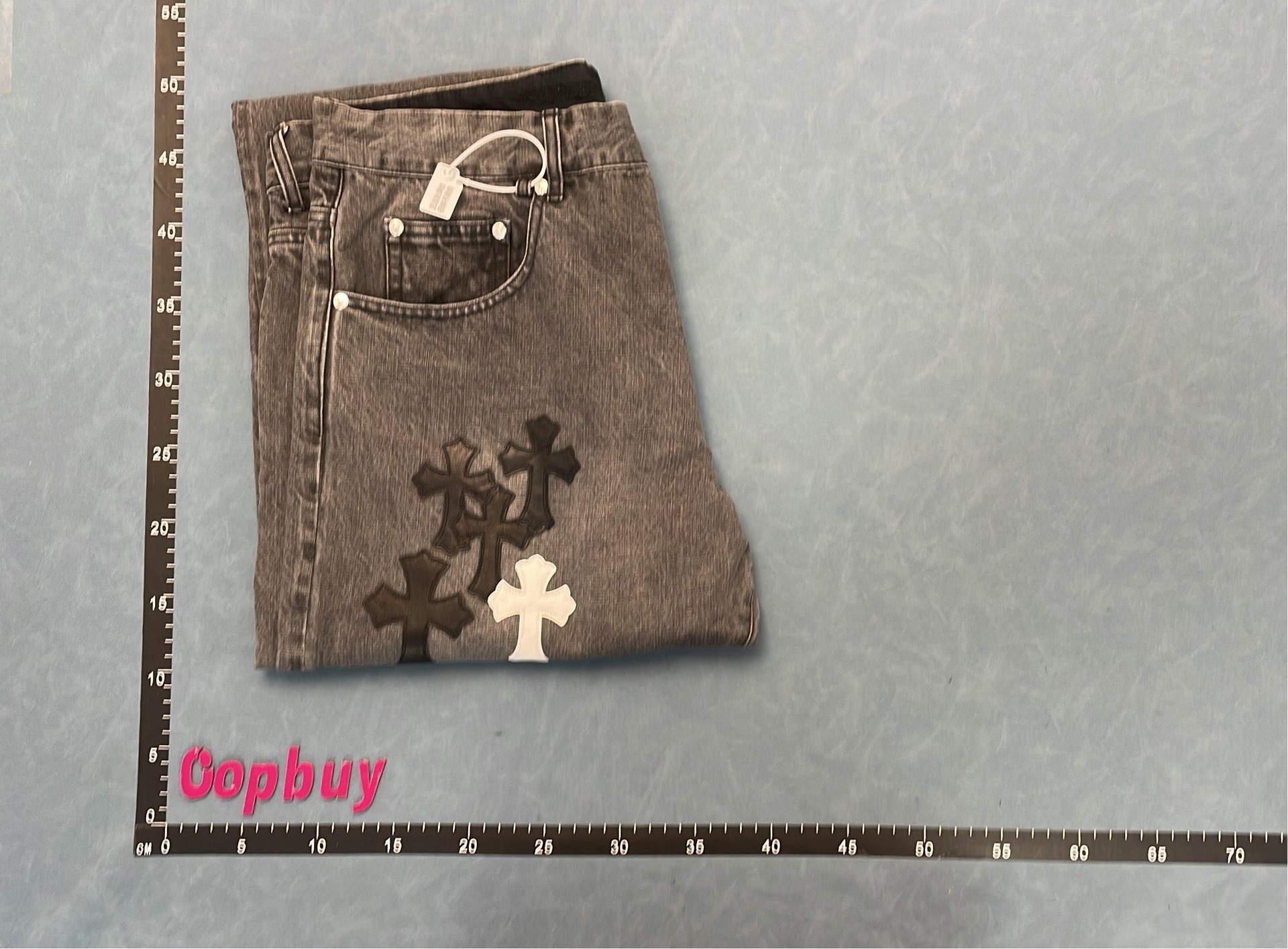 Gray Cross Patched Denim Jeans for Men