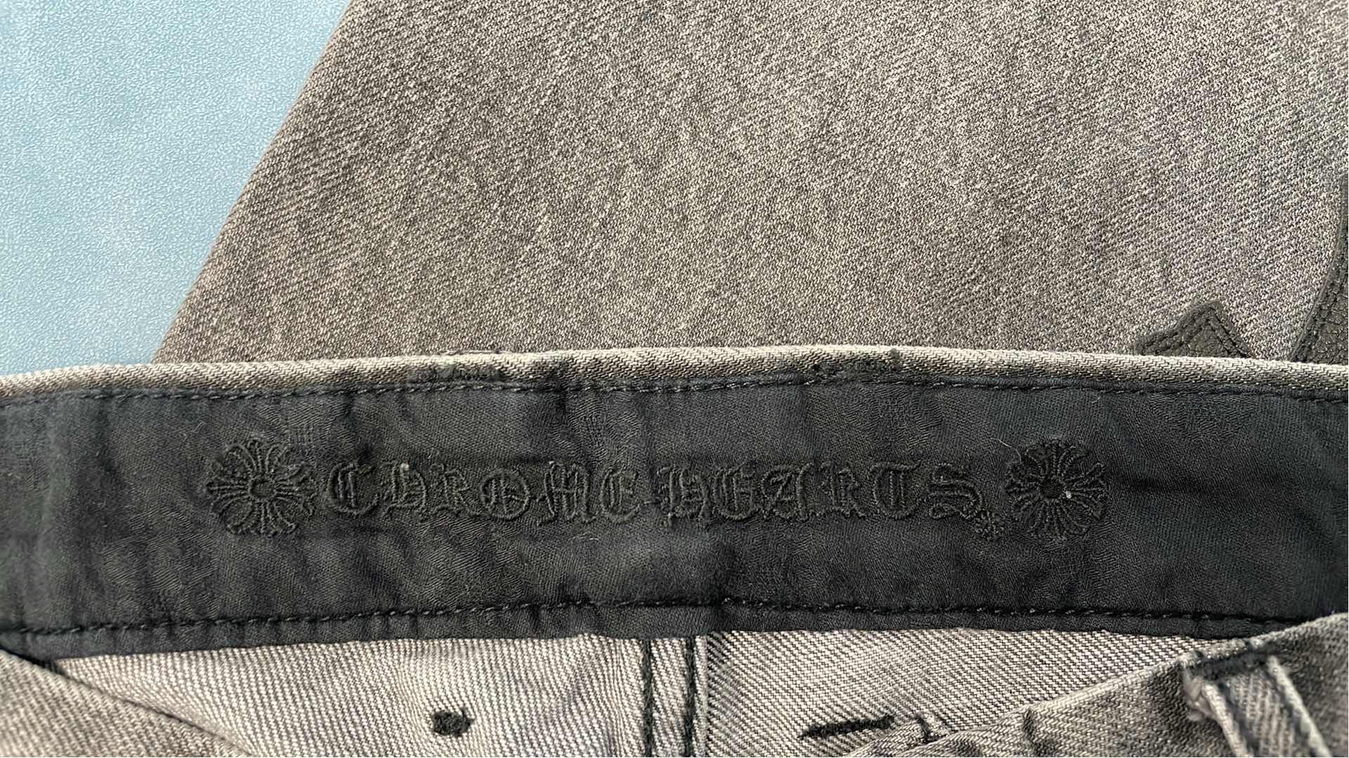Gray Cross Patched Denim Jeans for Men