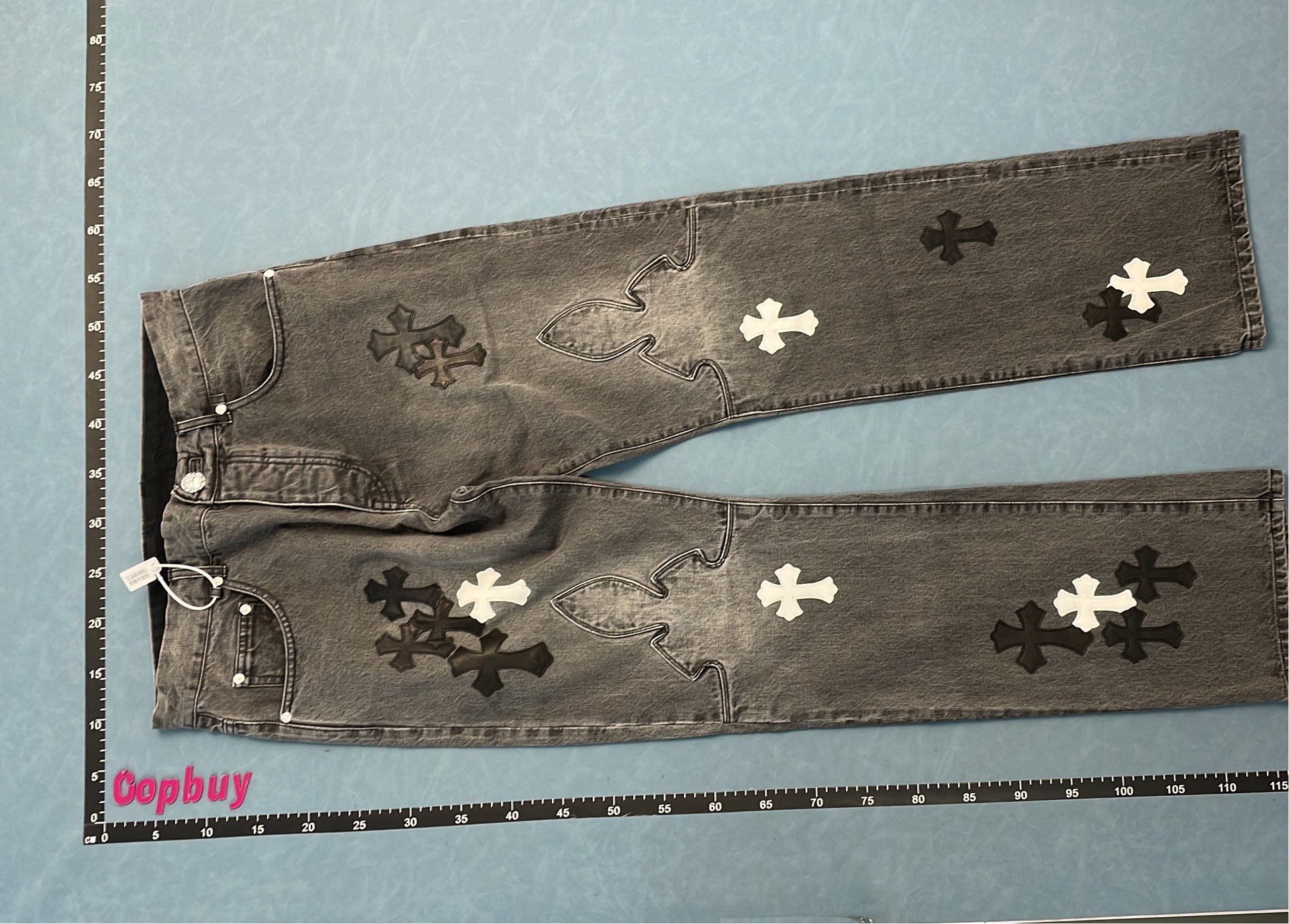 Gray Cross Patched Denim Jeans for Men