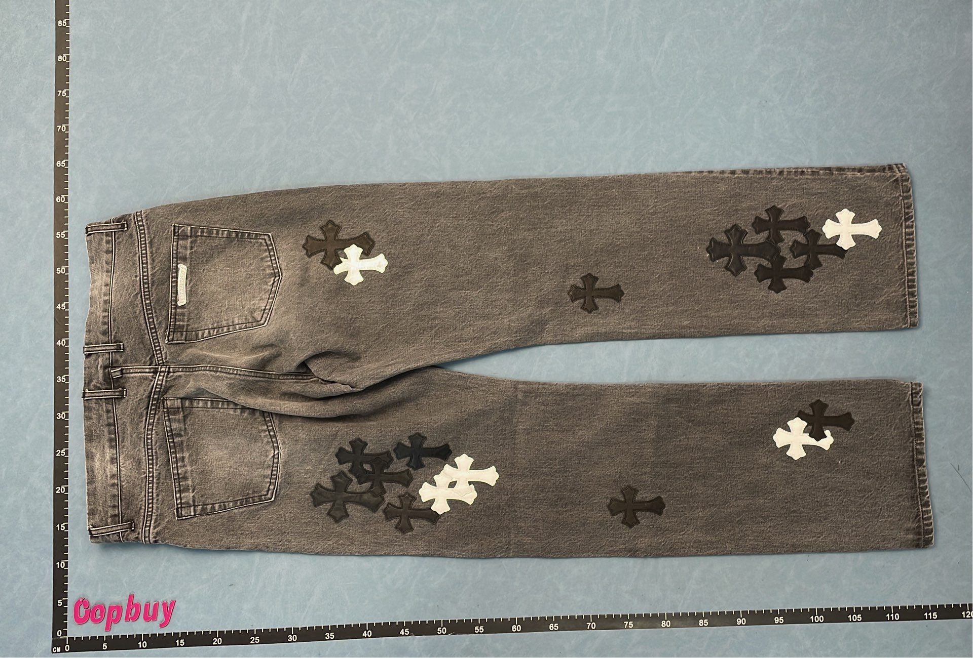 Gray Cross Patched Denim Jeans for Men