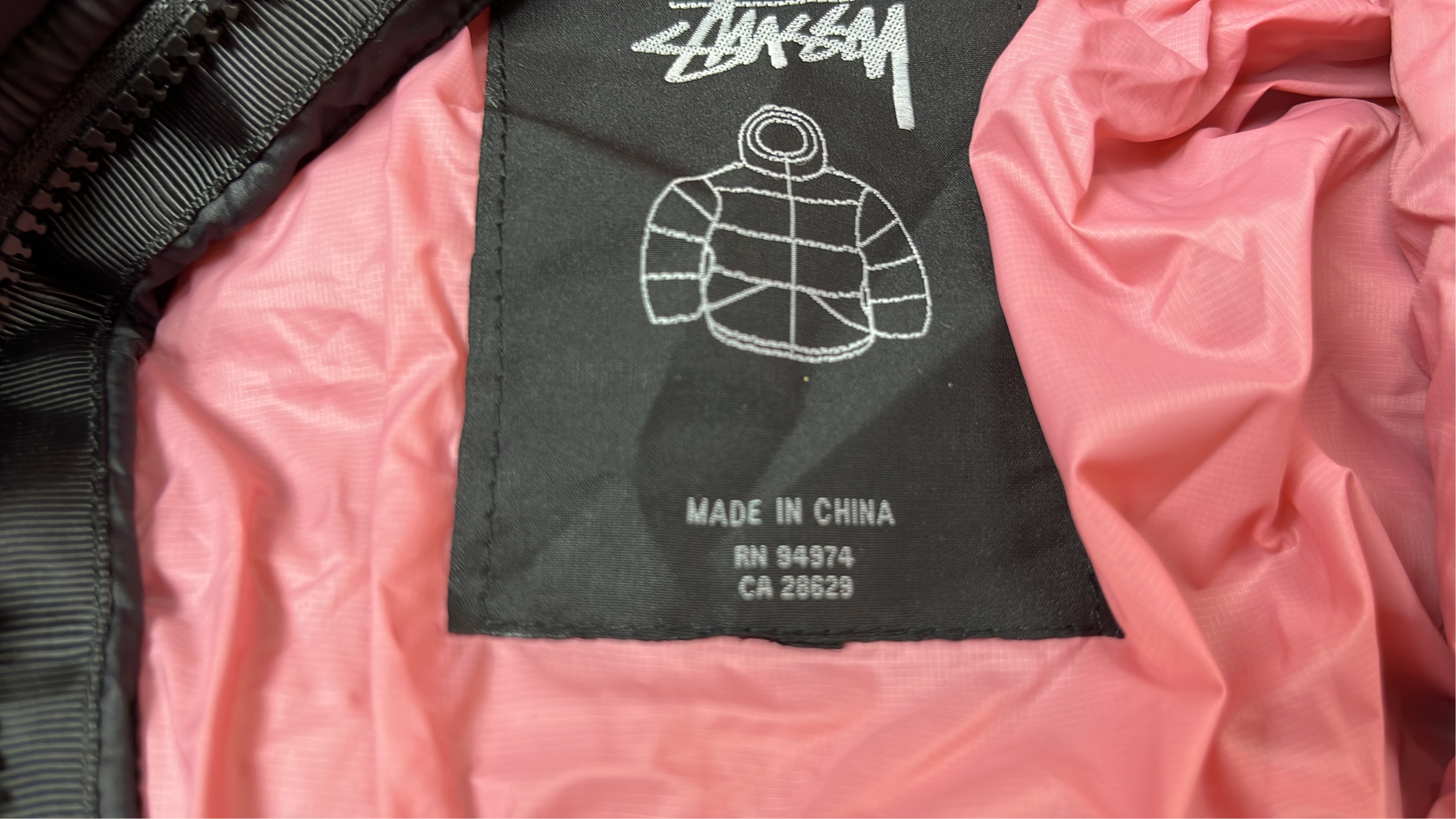 Stussy Black Puffer Jacket with Hood