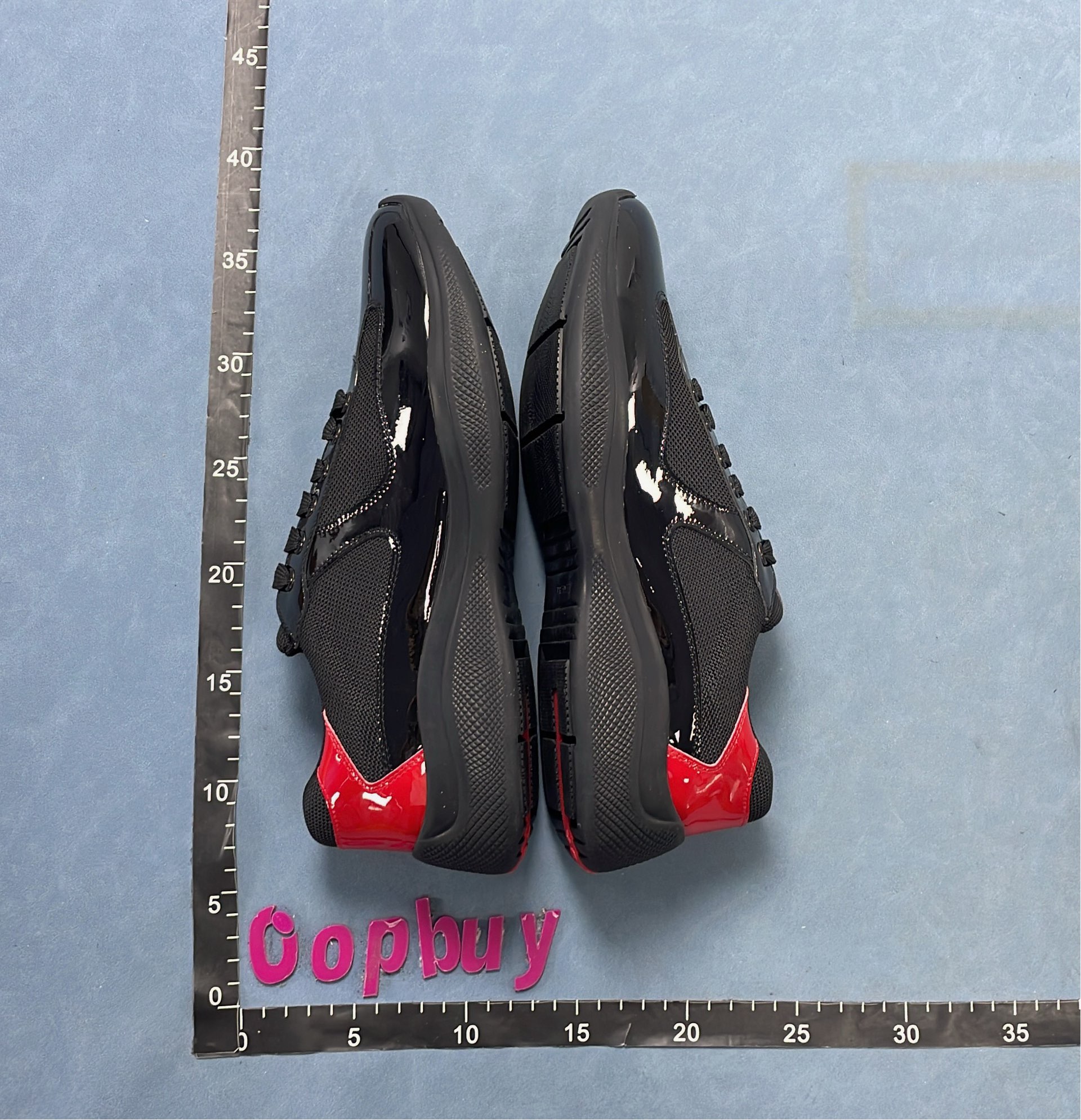 Black Patent Leather Sneakers with Red Accent