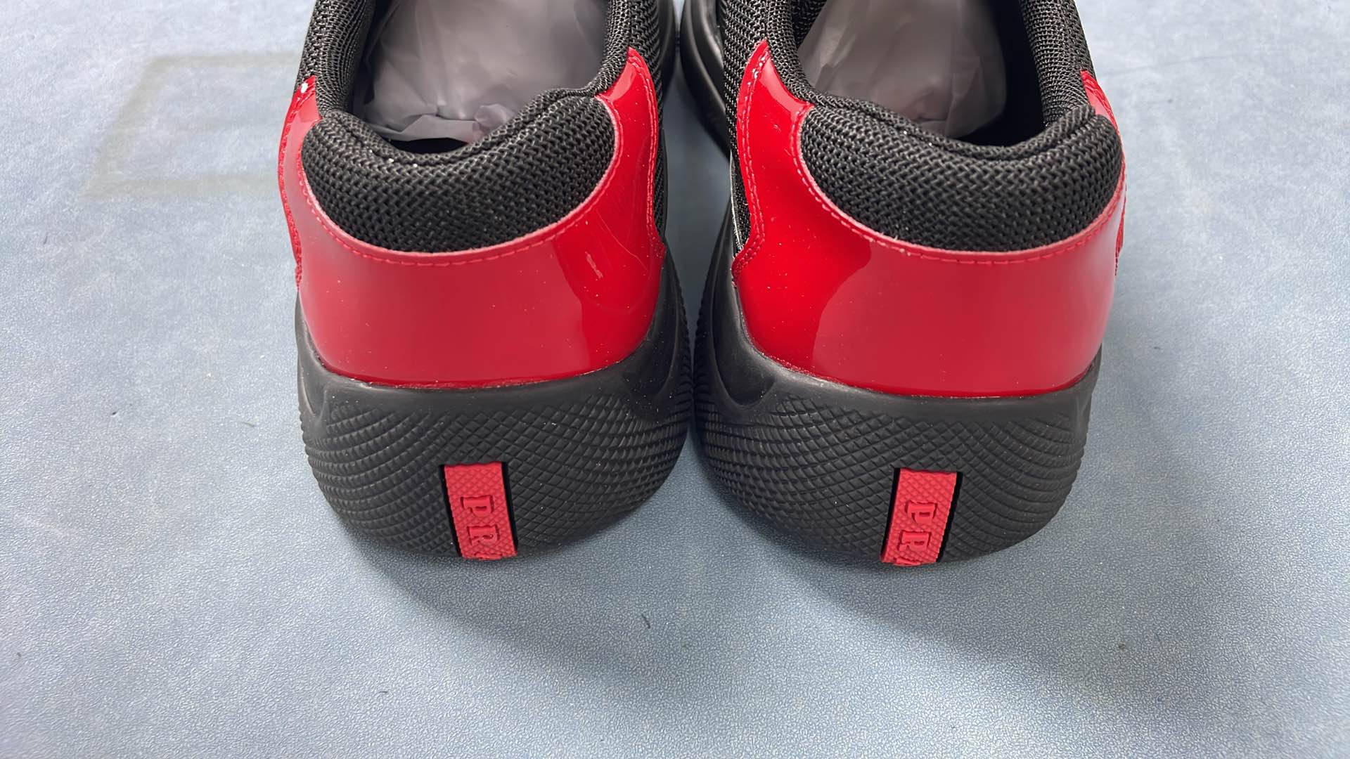Black Patent Leather Sneakers with Red Accent