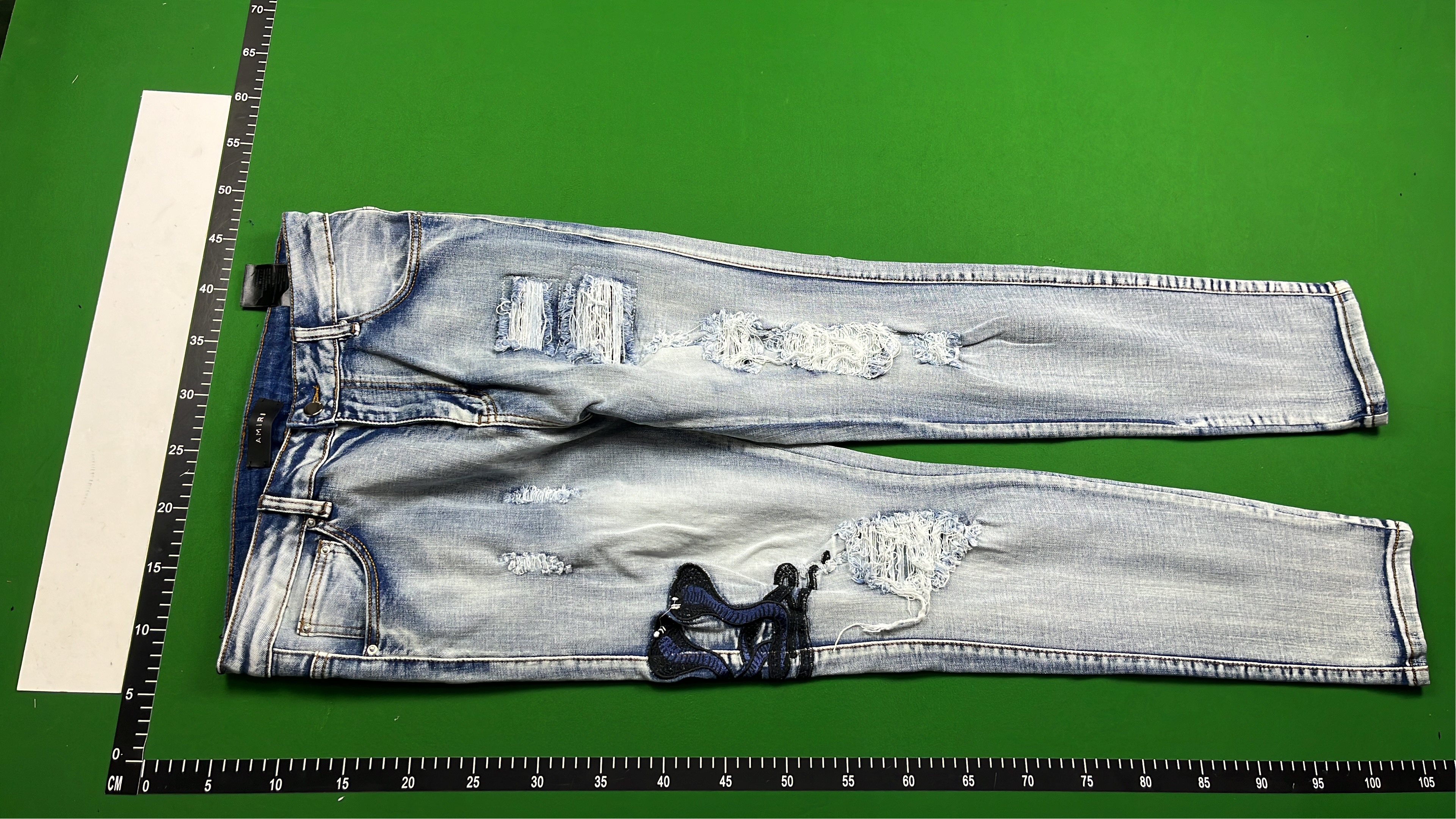 MIRI Distressed Denim Jeans with Red Embroidery