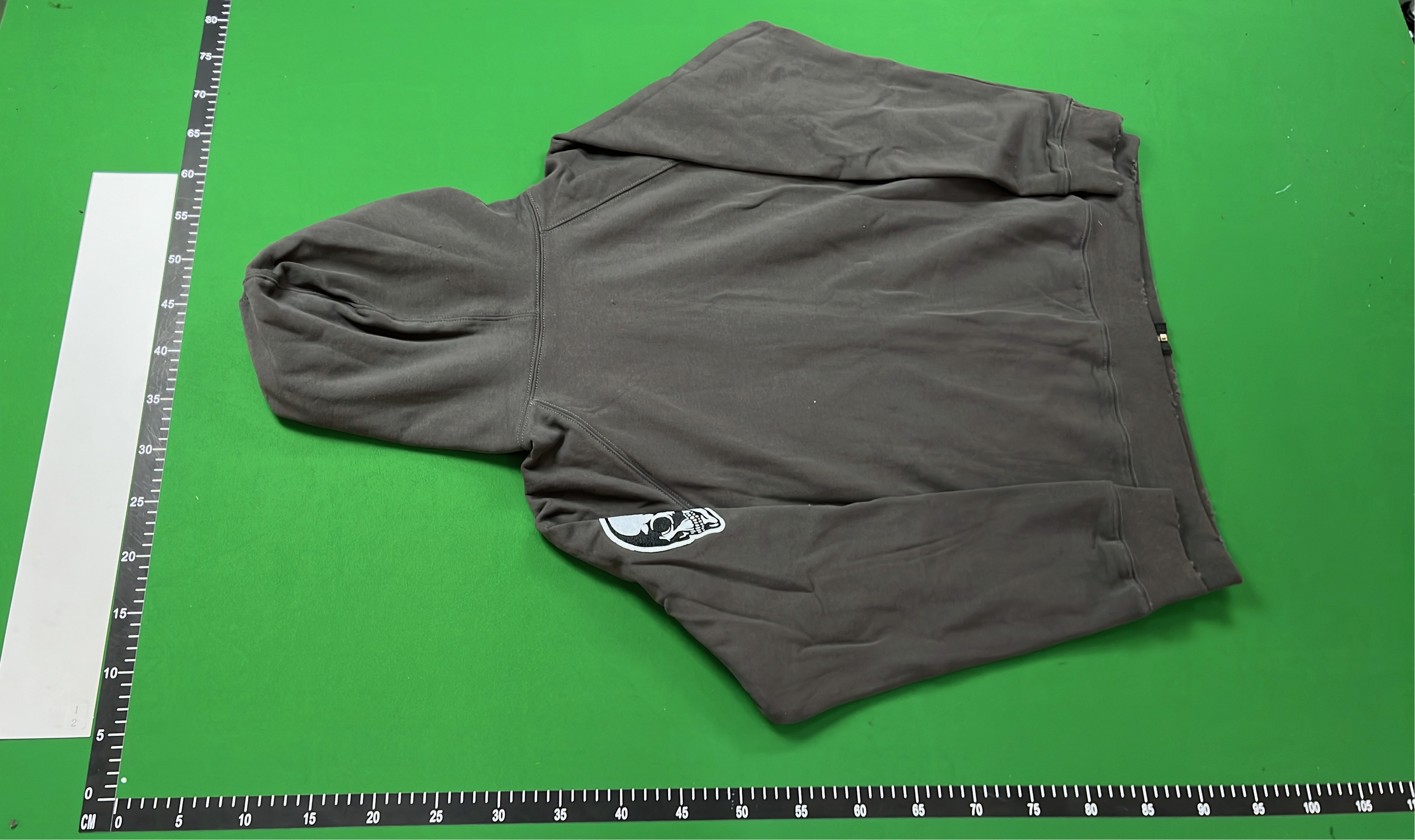 Gray Skull Patch Hoodie with Zipper Front