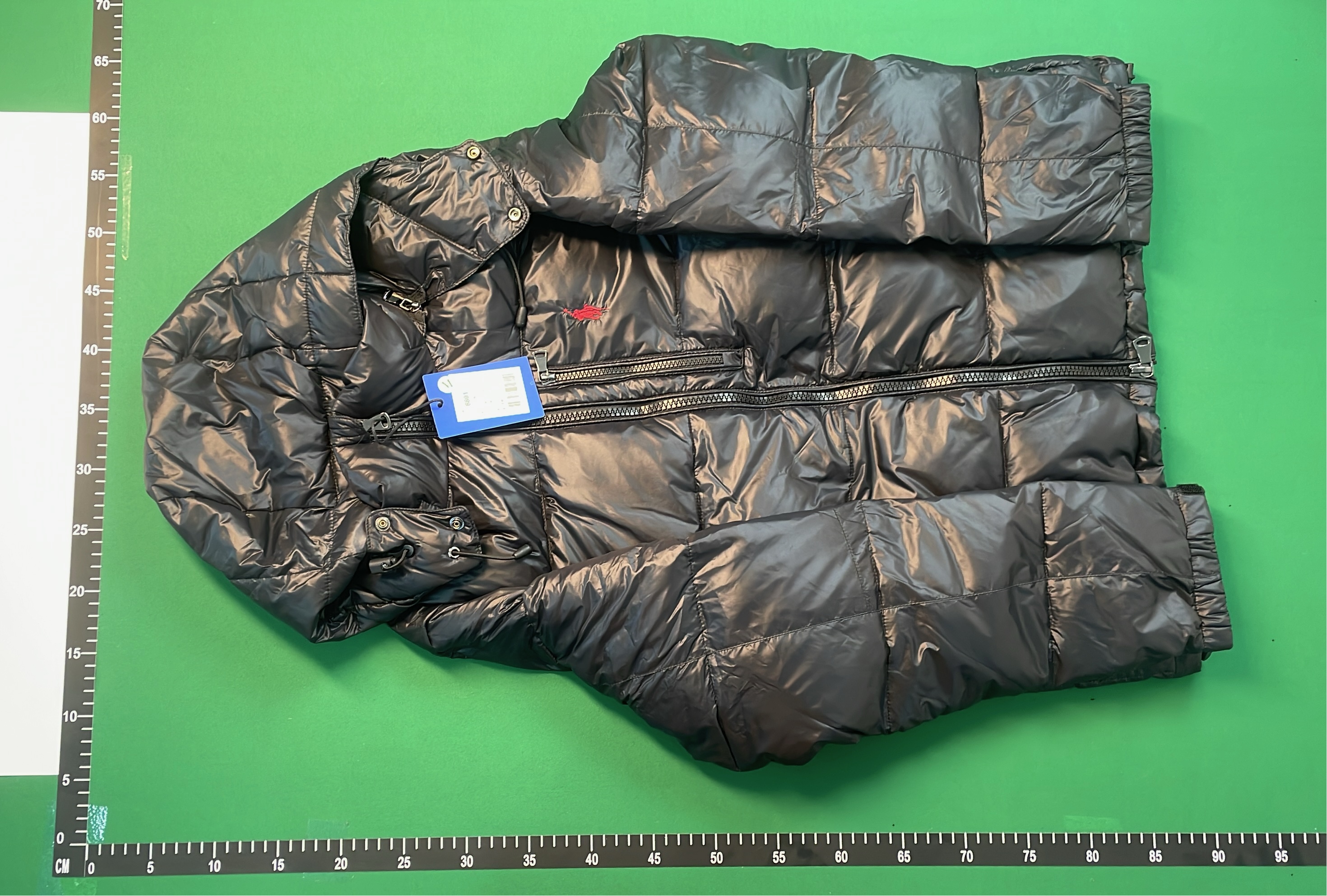 Men's Navy Blue Quilted Puffer Jacket with Red Pony Logo