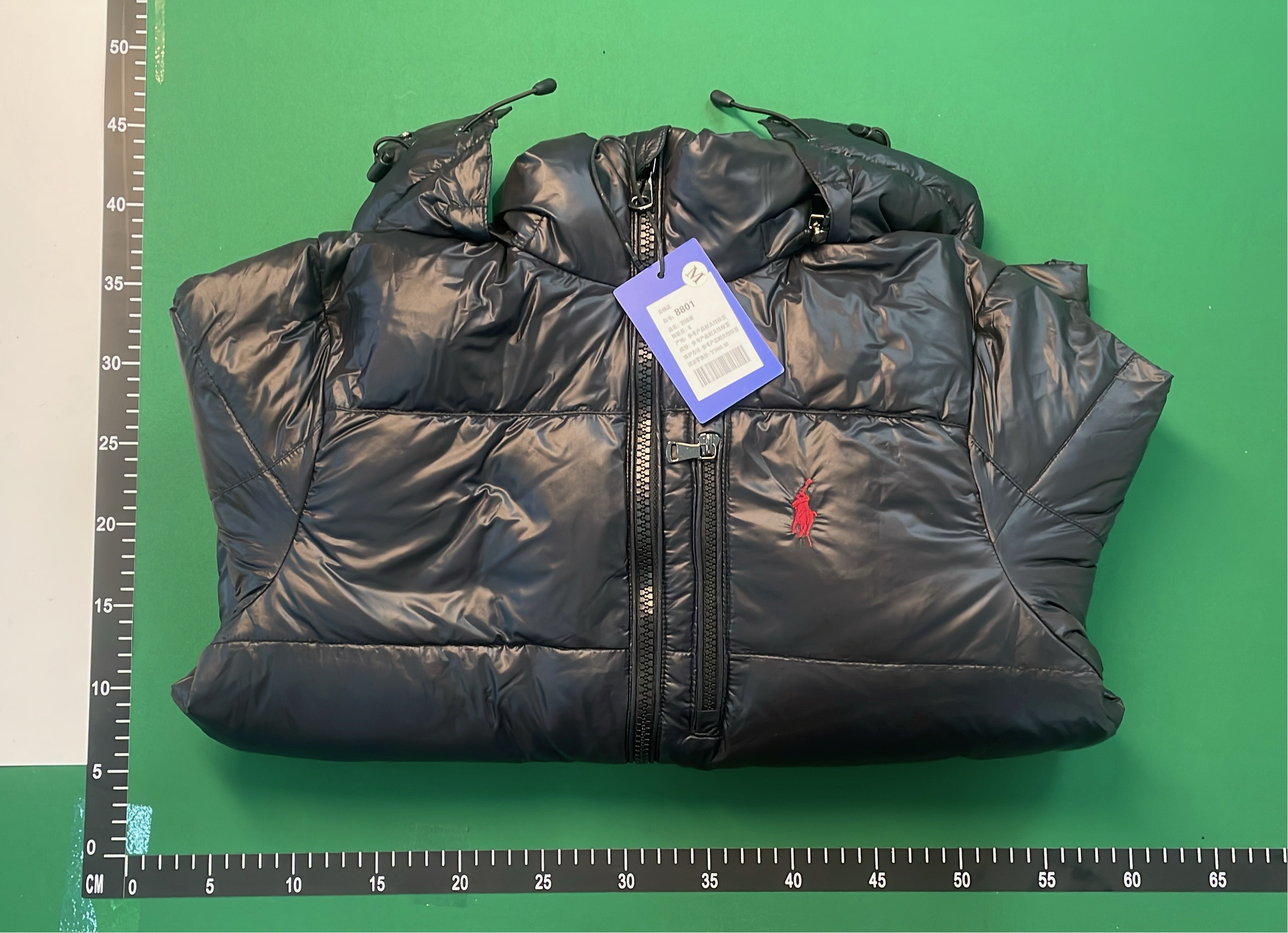 Men's Navy Blue Quilted Puffer Jacket with Red Pony Logo