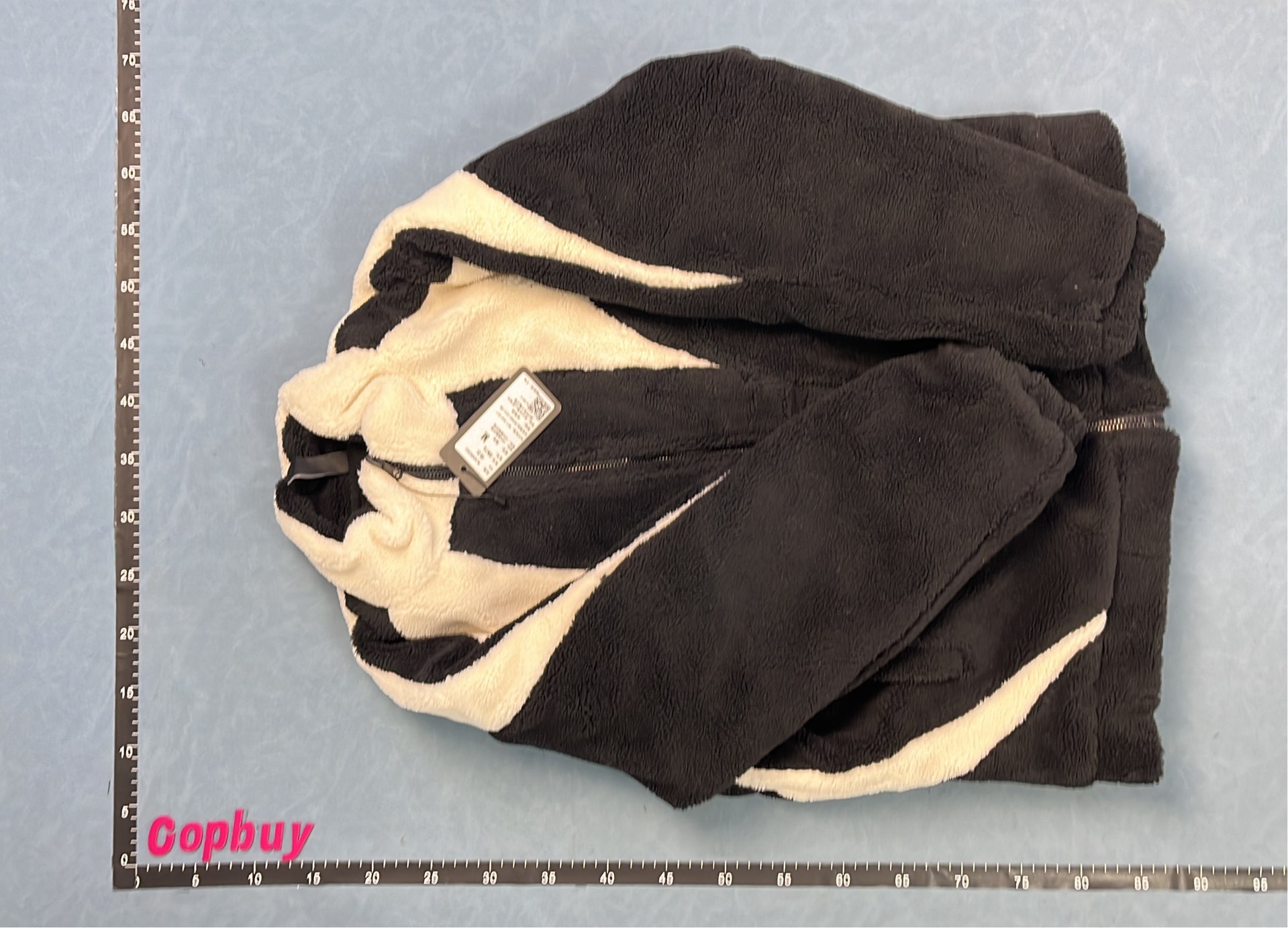 Black and White Fleece Jacket with Zipper - GLENN PRINCE