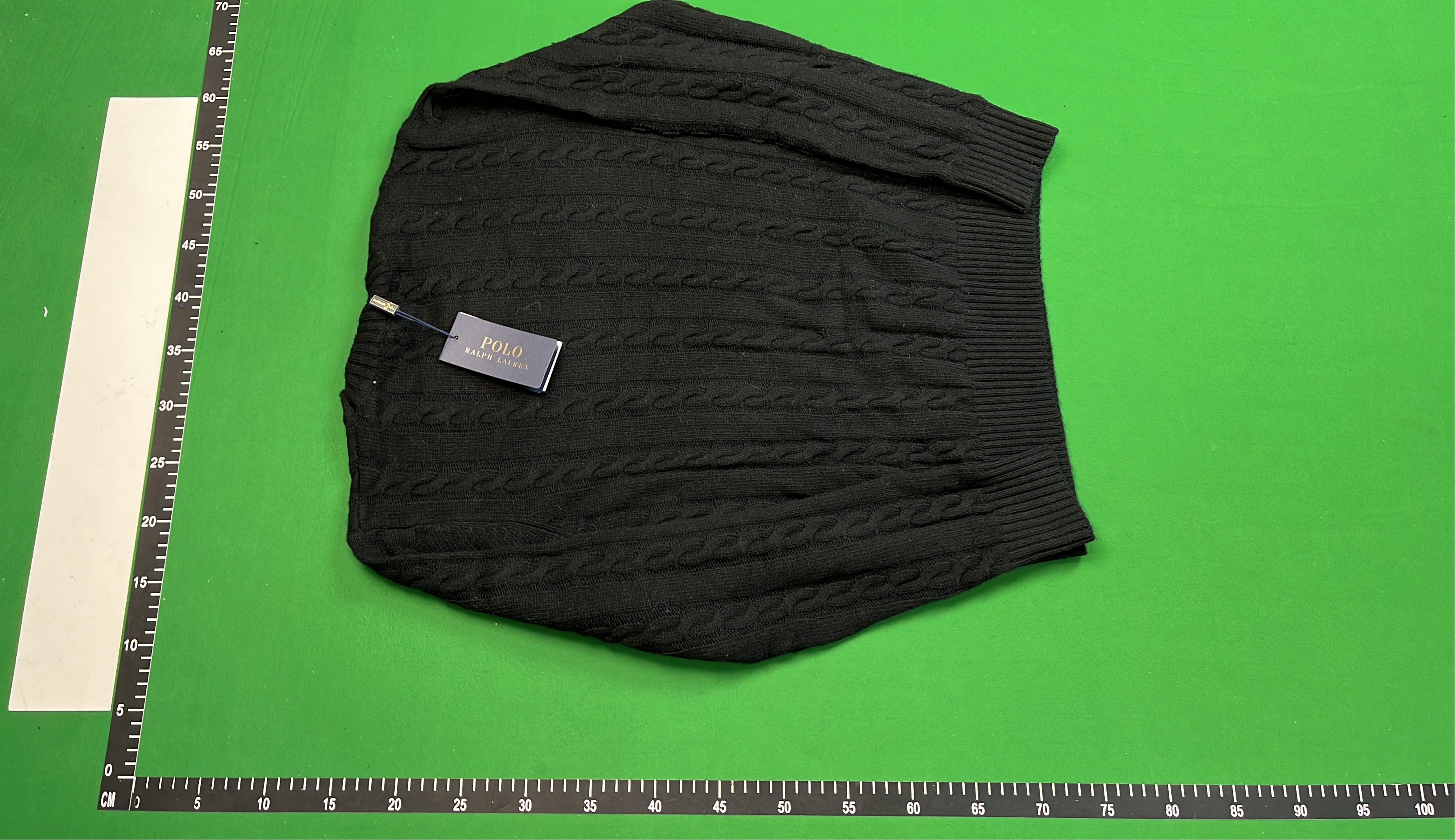 Men's Black Cable Knit Sweater with Red Pony Logo