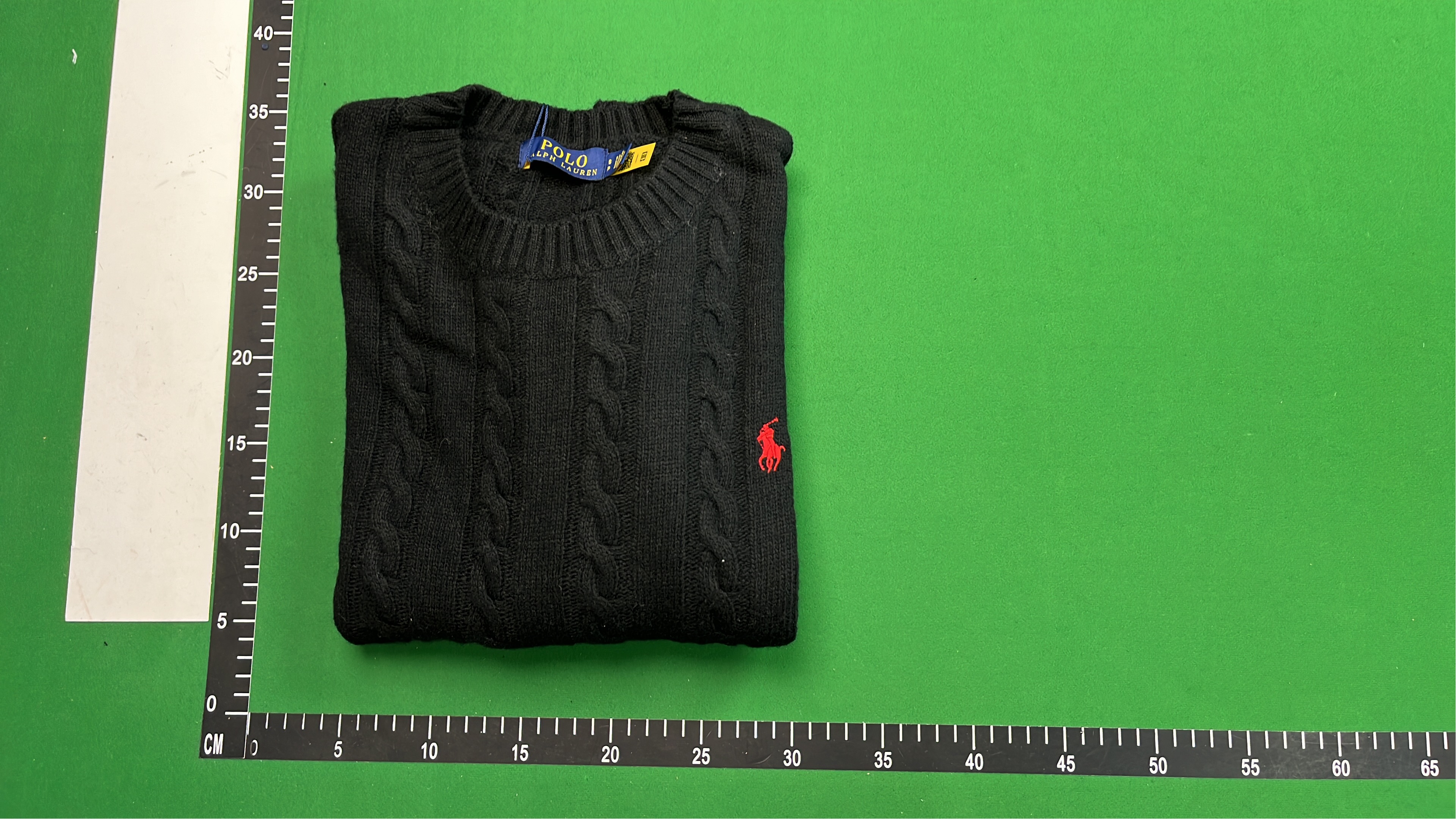 Men's Black Cable Knit Sweater with Red Pony Logo