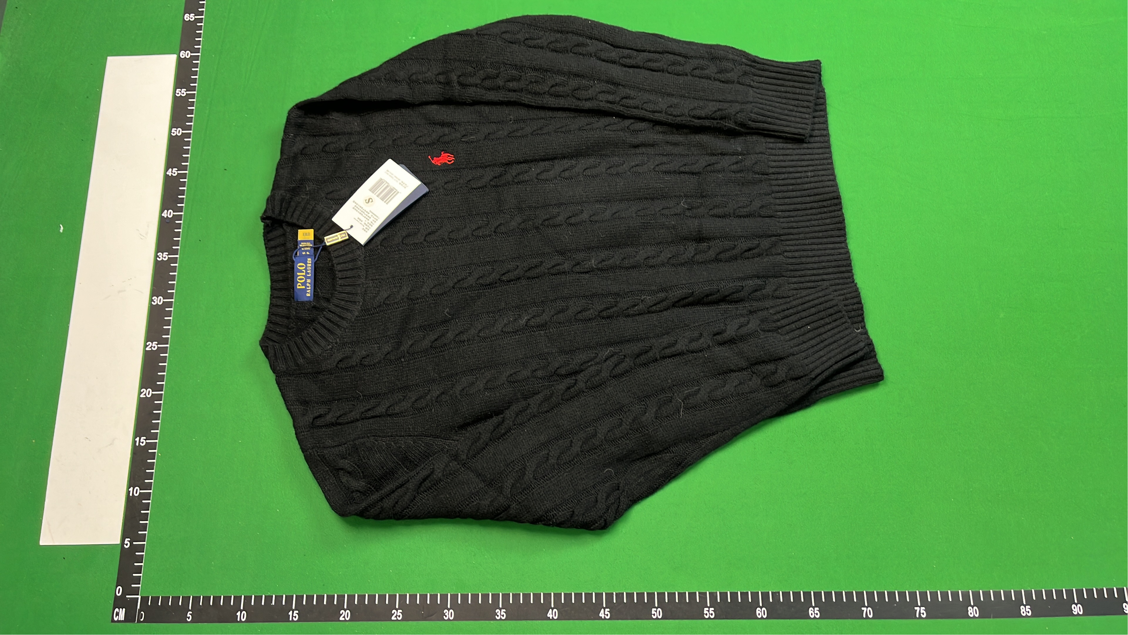 Men's Black Cable Knit Sweater with Red Pony Logo