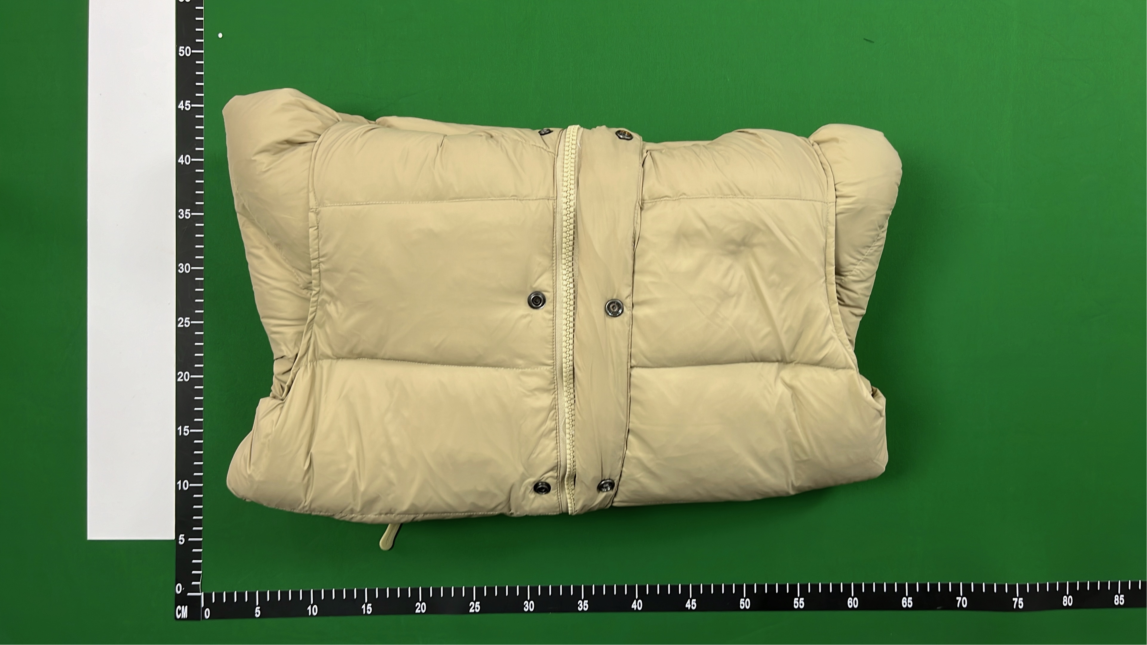 Beige Puffer Jacket with Hood and Plaid Lining