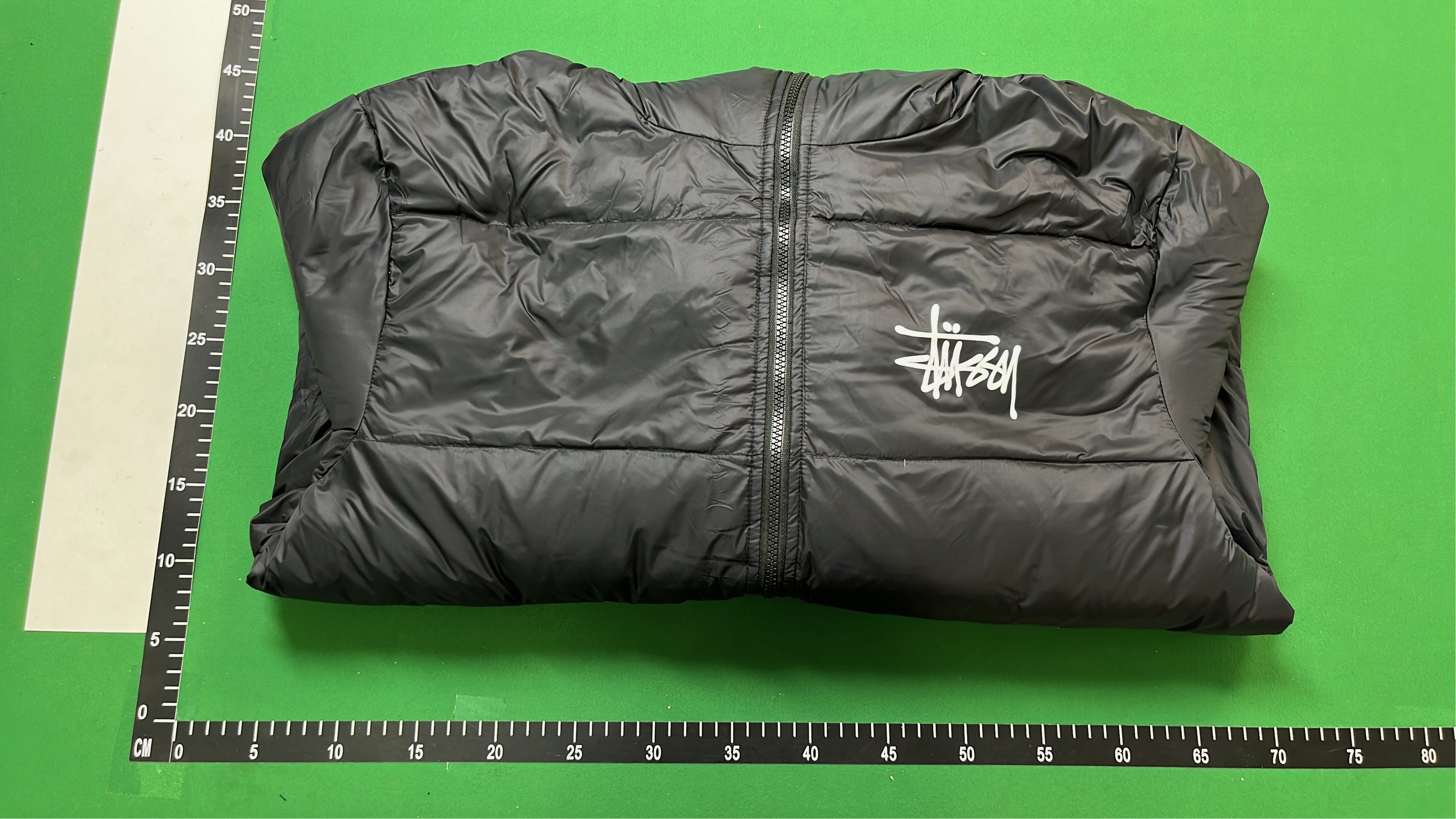 Stussy Black Puffer Jacket with Hood and Pink Lining