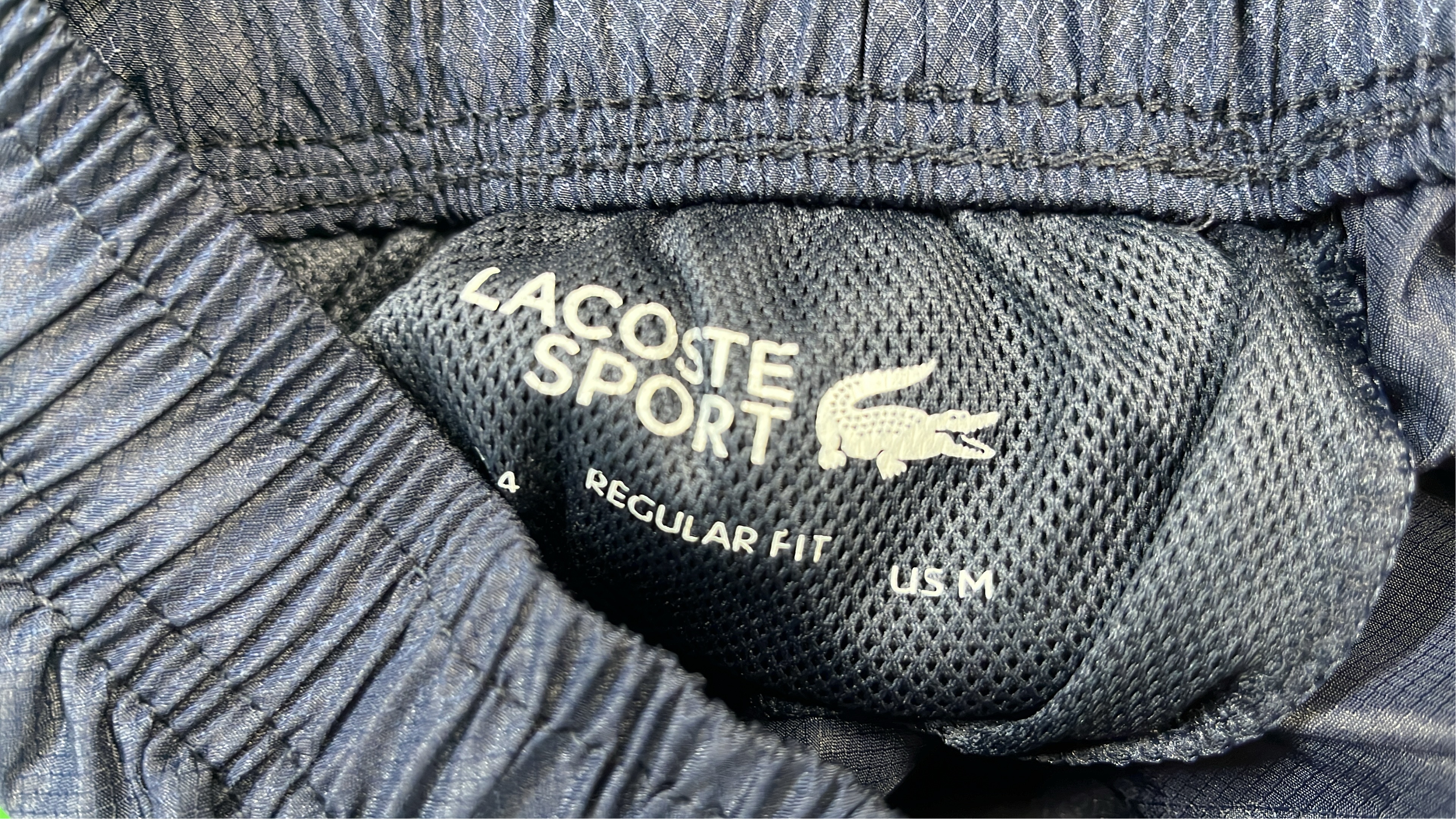 Navy Blue Lacoste Track Pants with White Stripes