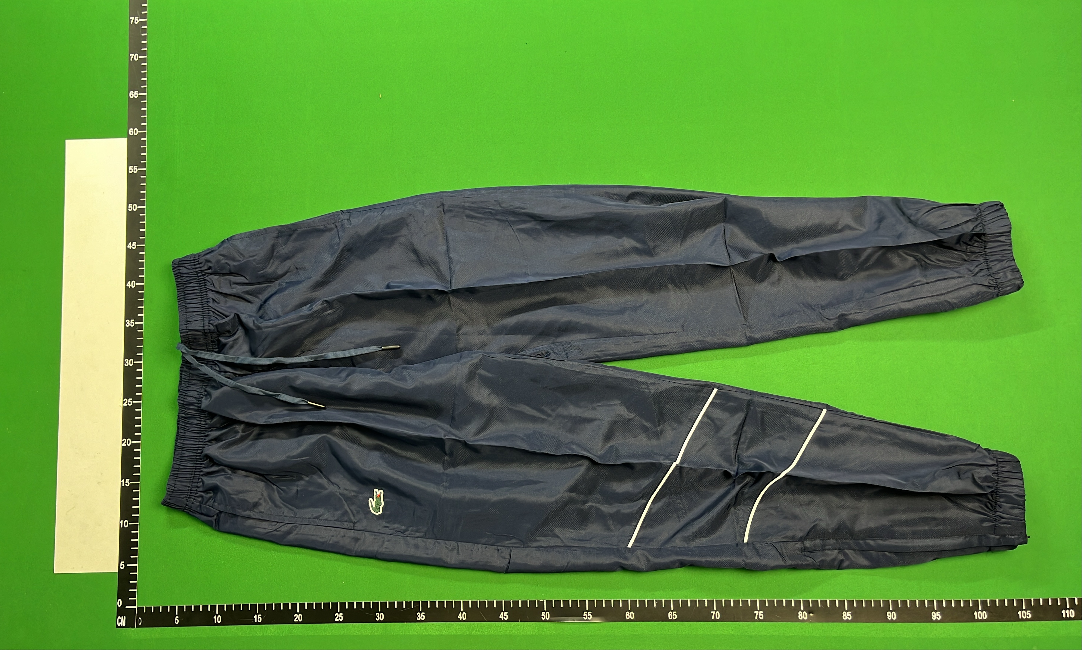 Navy Blue Lacoste Track Pants with White Stripes