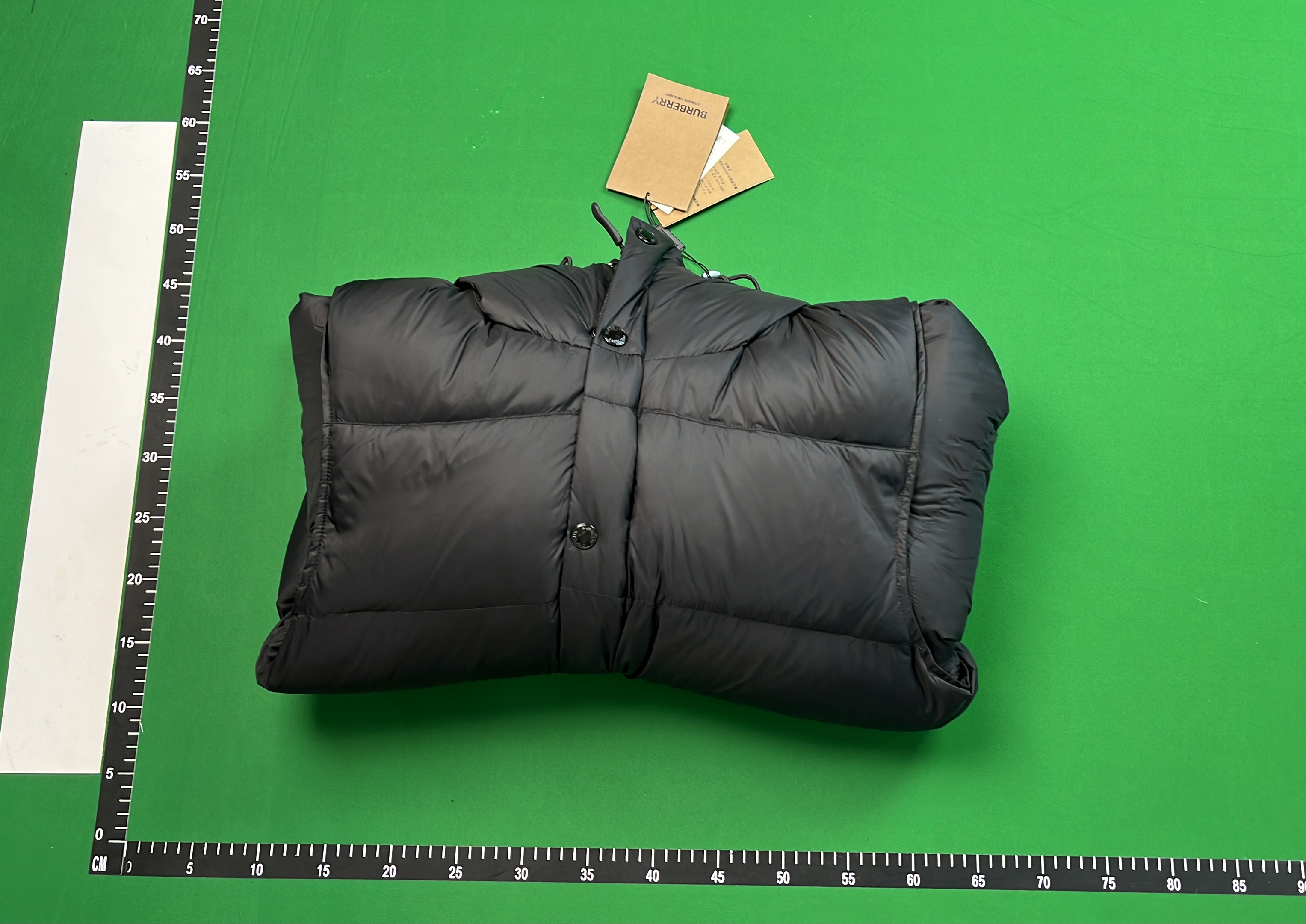 Beige Down Jacket with Check Lining and Hood