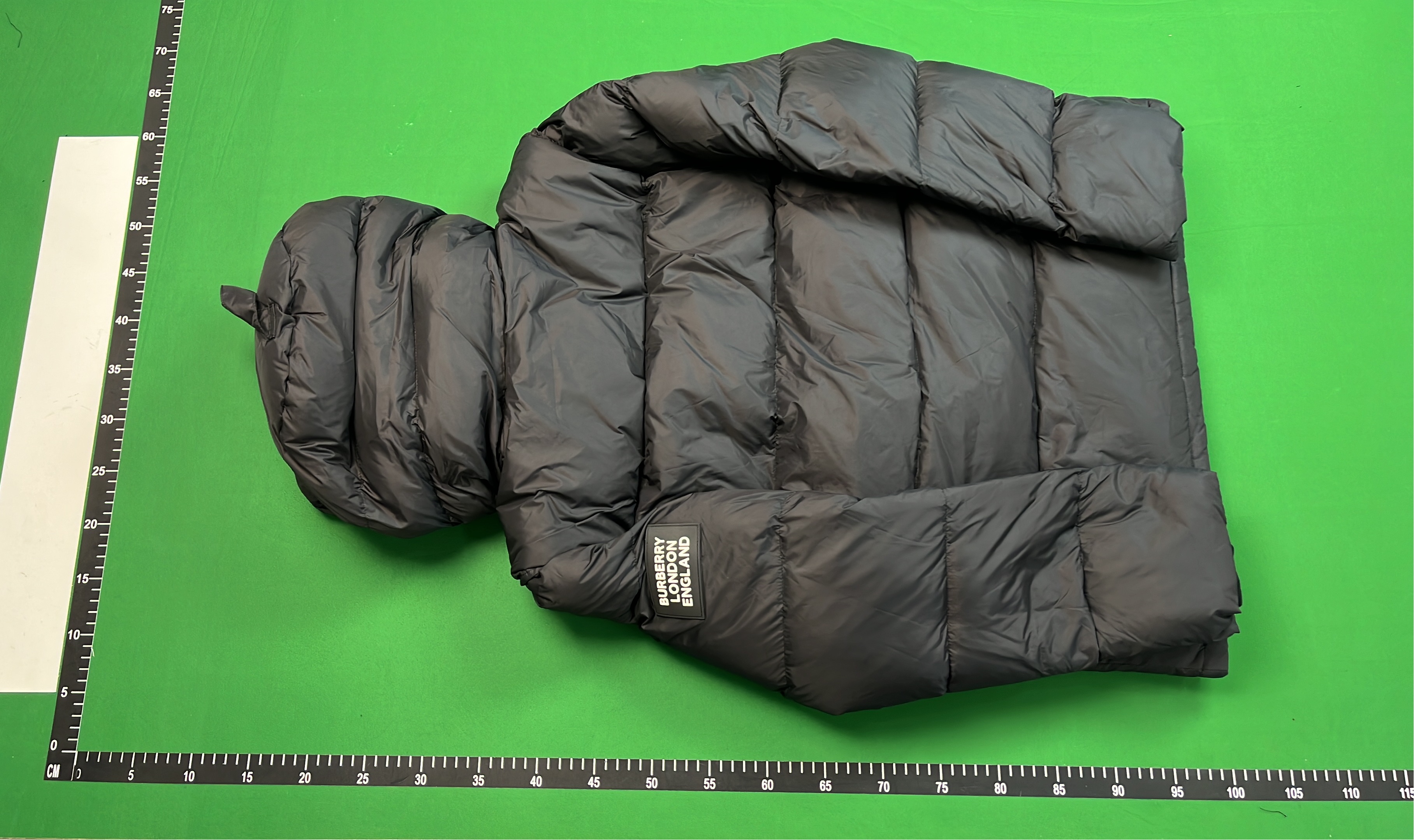 Beige Down Jacket with Check Lining and Hood
