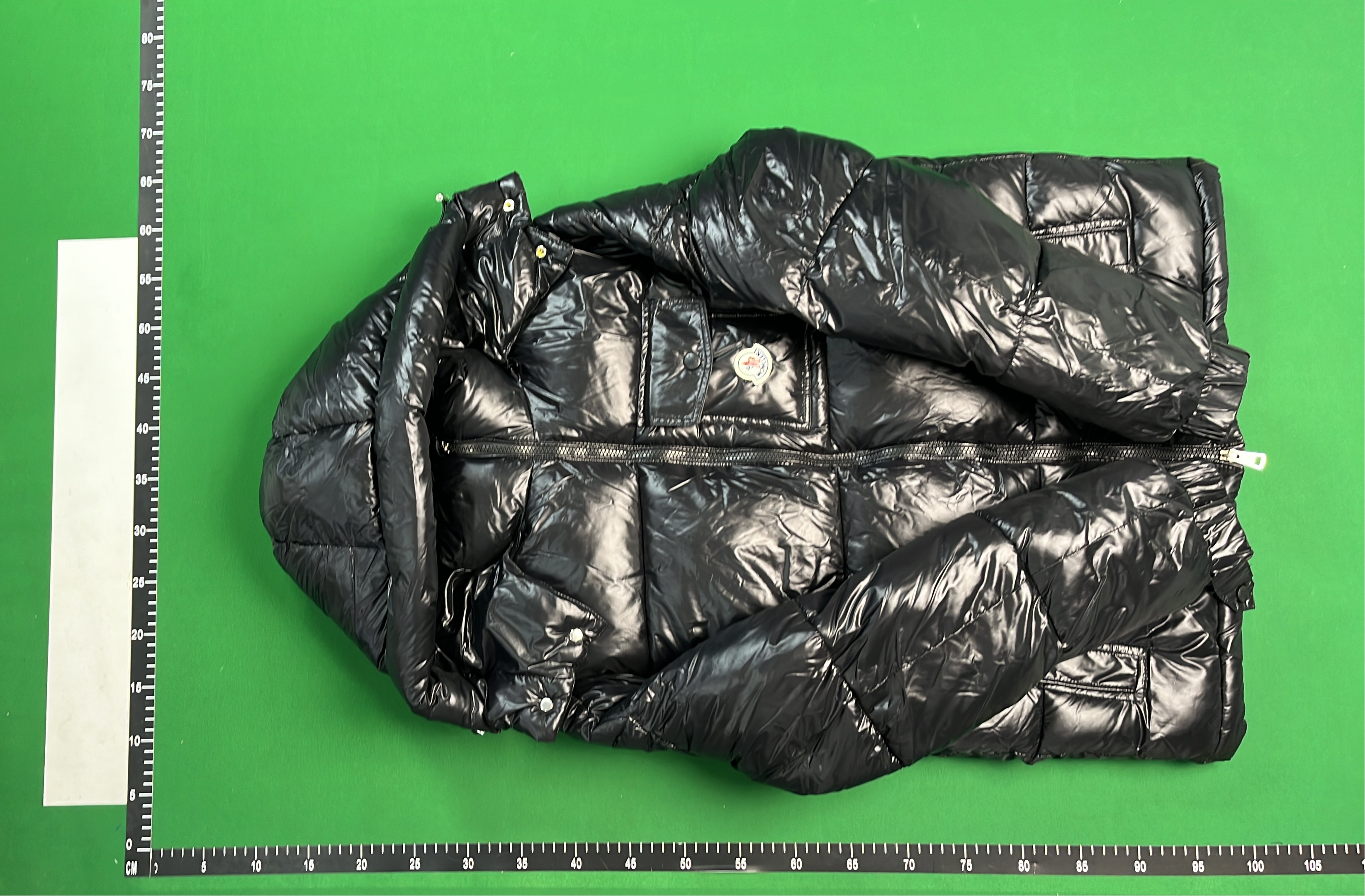 Black Moncler Down Jacket with Red White Stripe Zip